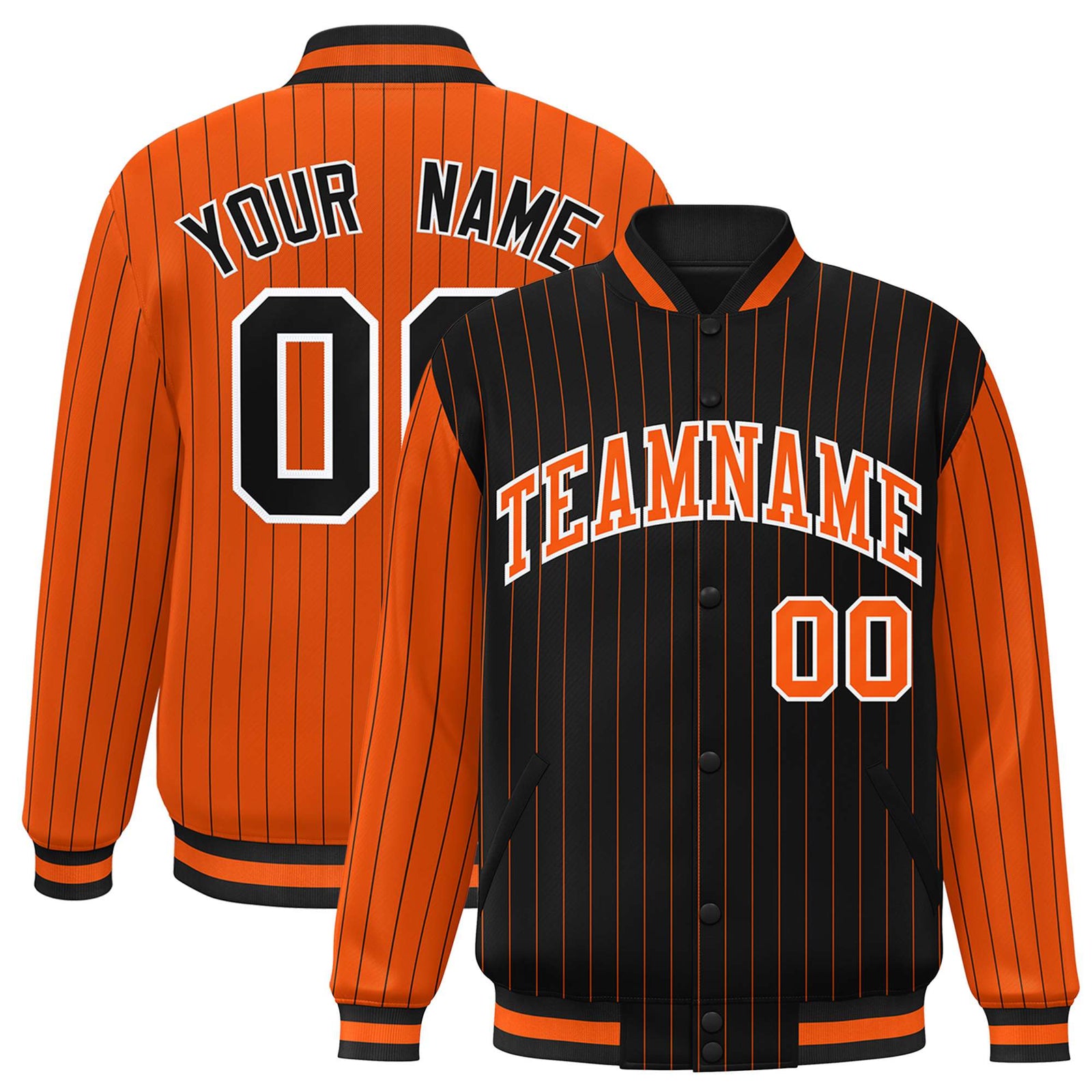 Custom Black Orange-Black Personalized Stripe Fashion Letterman Bomber Varsity Jacket