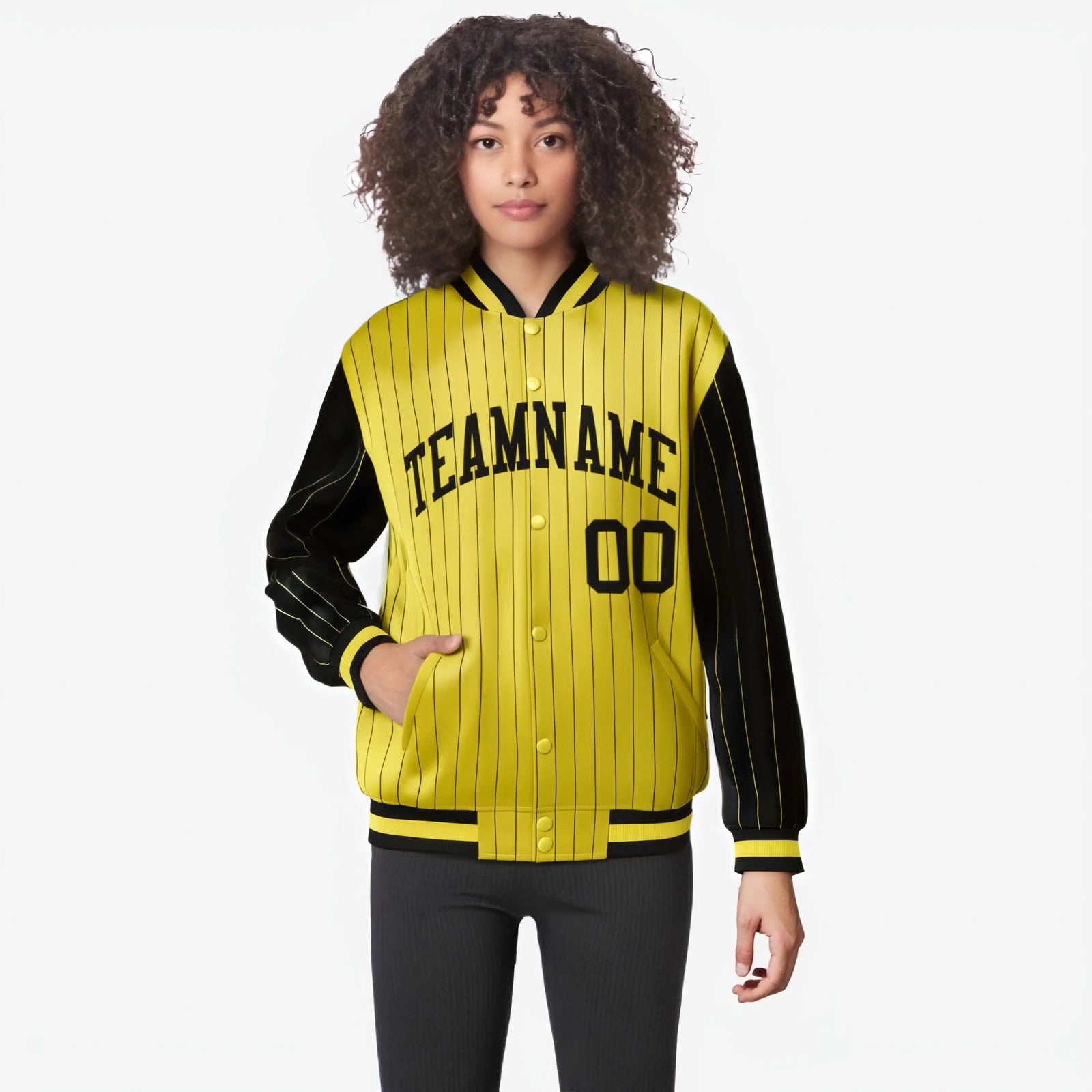 Custom Gold Royal Blue-Gold Personalized Stripe Fashion Letterman Bomber Varsity Jacket