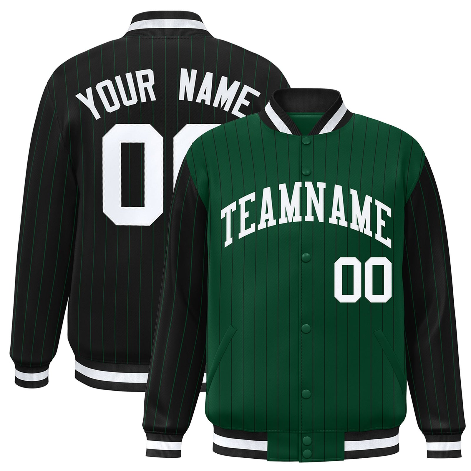 Custom Green Black-Green Personalized Stripe Fashion Letterman Bomber Varsity Jacket