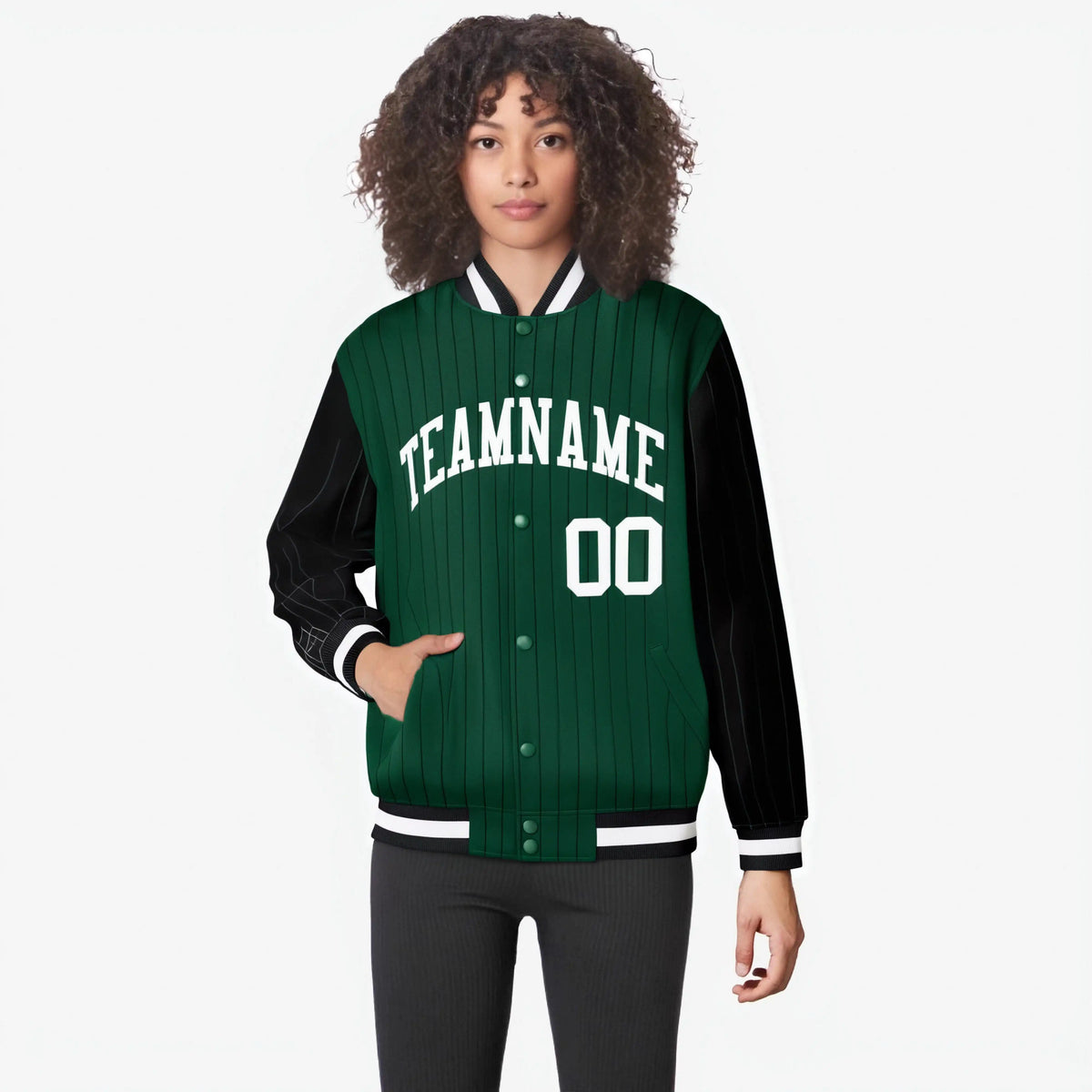 Custom Green Black-Green Personalized Stripe Fashion Letterman Bomber Varsity Jacket