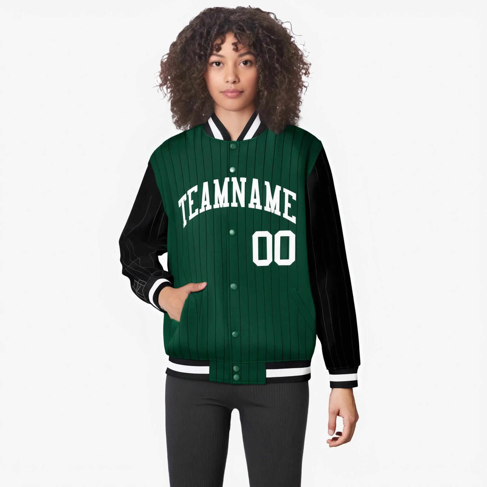 Custom Green Black-Green Personalized Stripe Fashion Letterman Bomber Varsity Jacket