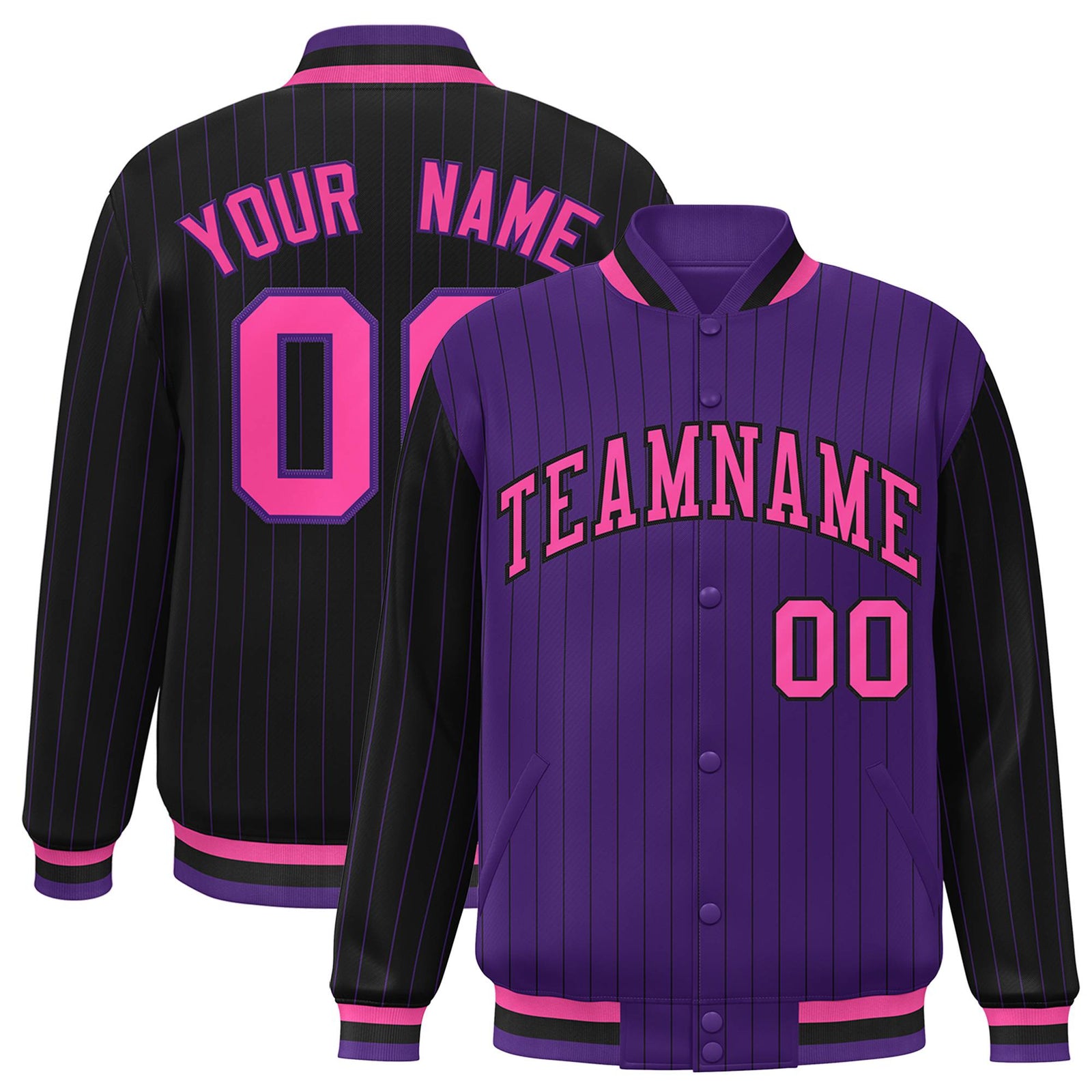 Custom Purple Black-Purple Personalized Stripe Fashion Letterman Bomber Varsity Jacket
