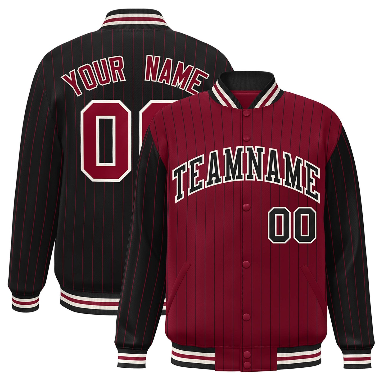 Custom Crimson Black-Crimson Personalized Stripe Fashion Letterman Bomber Varsity Jacket