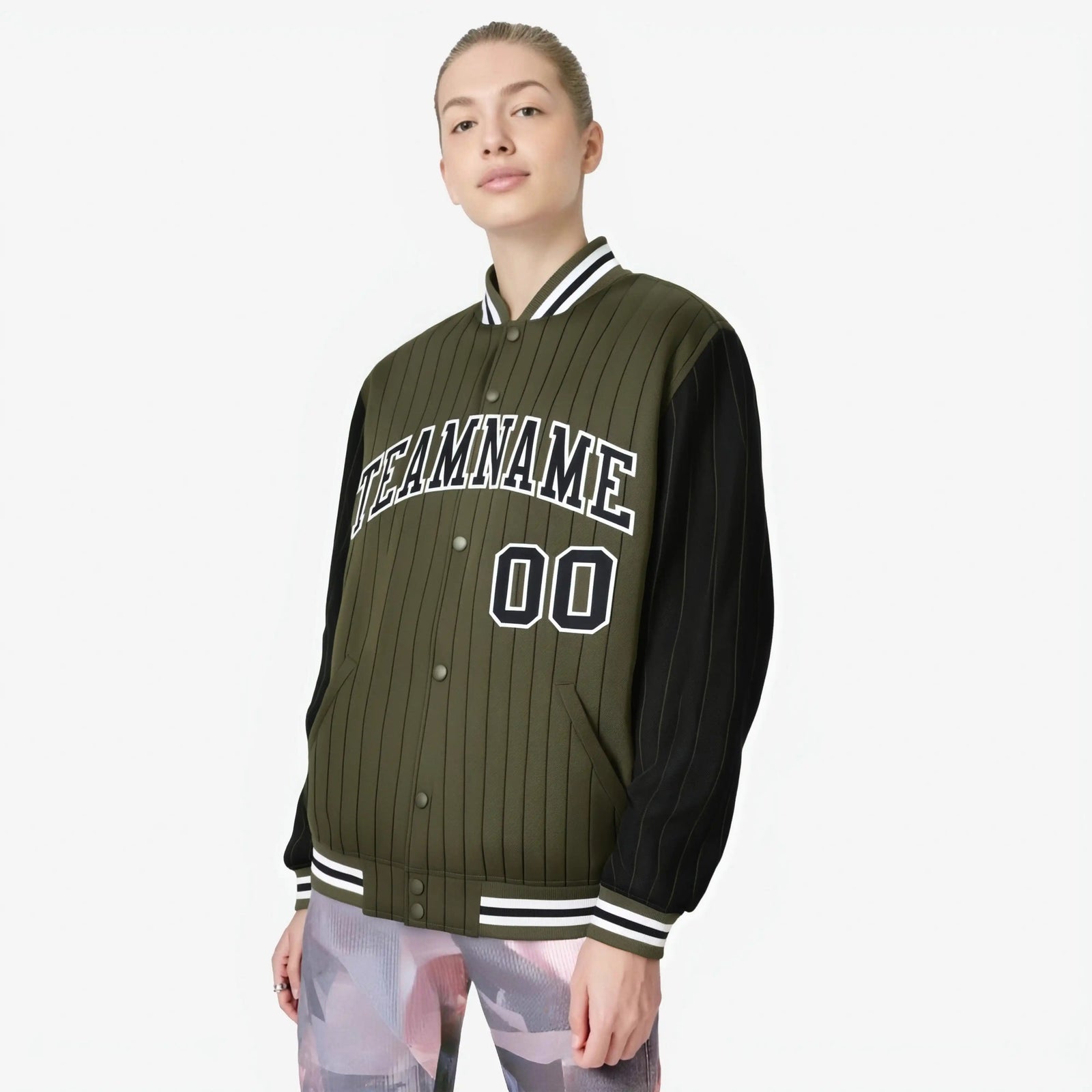 Custom Olive Black-Olive Personalized Stripe Fashion Letterman Bomber Varsity Jacket