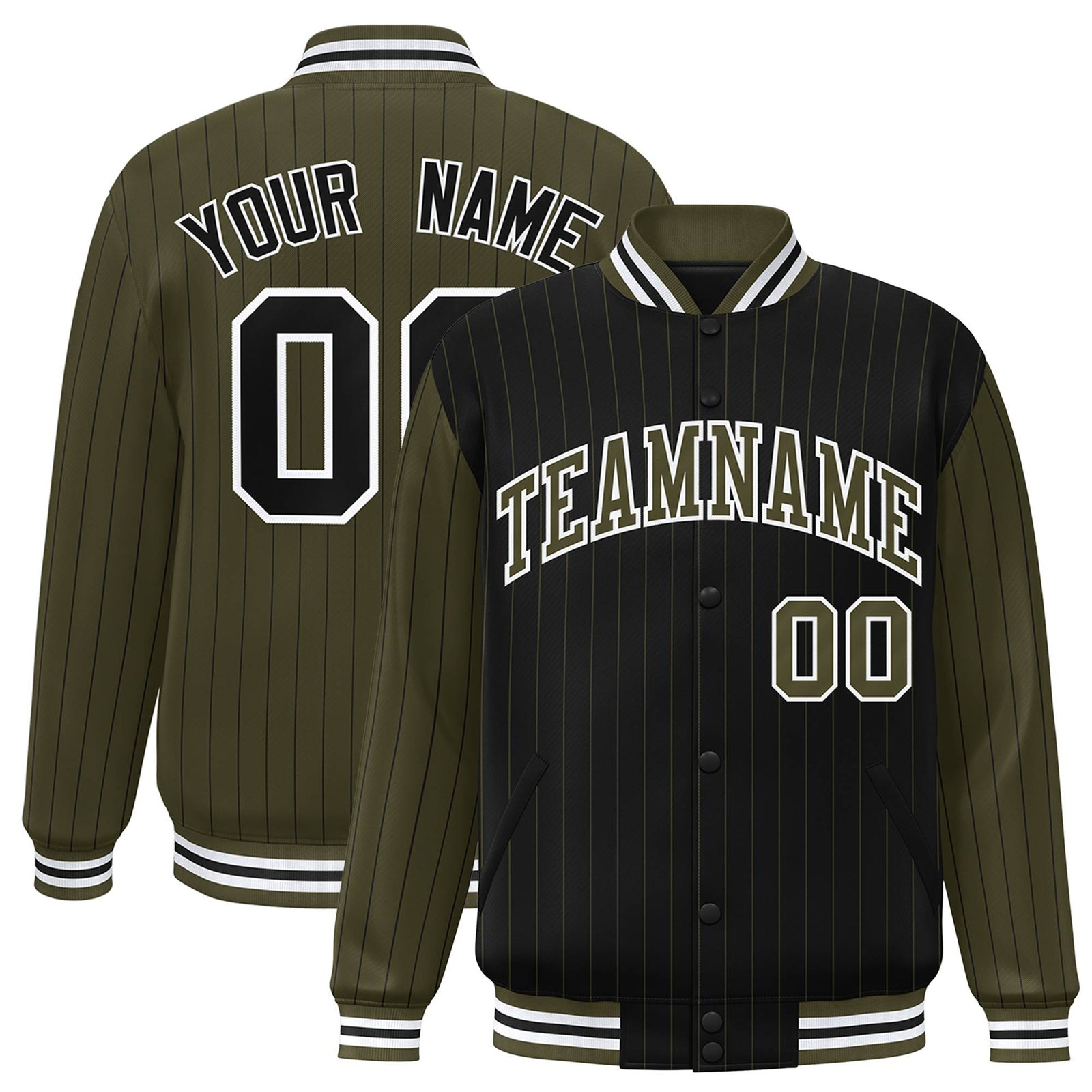 Custom Black Olive-Black Personalized Stripe Fashion Letterman Bomber Varsity Jacket