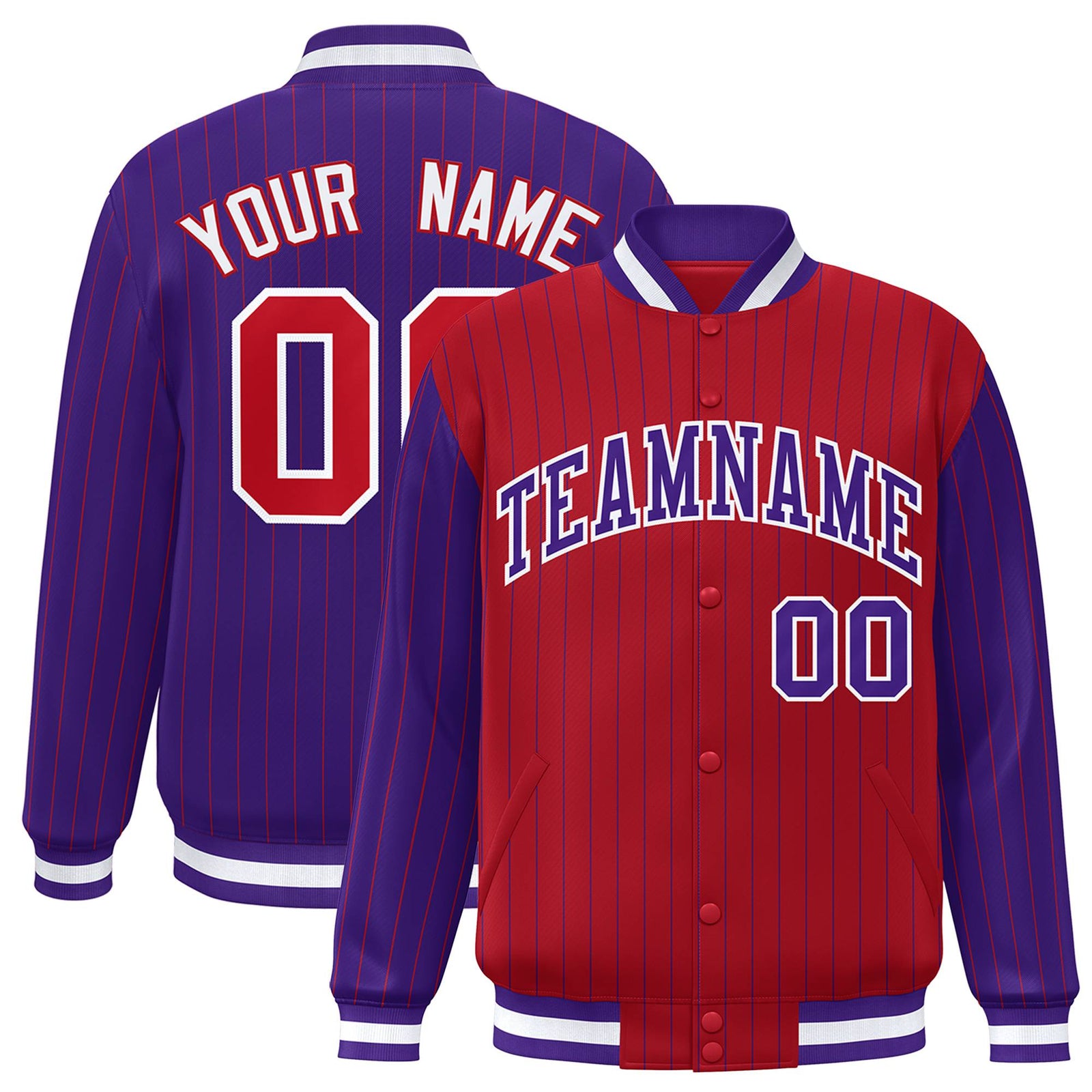Custom Red Purple-Red Personalized Stripe Fashion Letterman Bomber Varsity Jacket