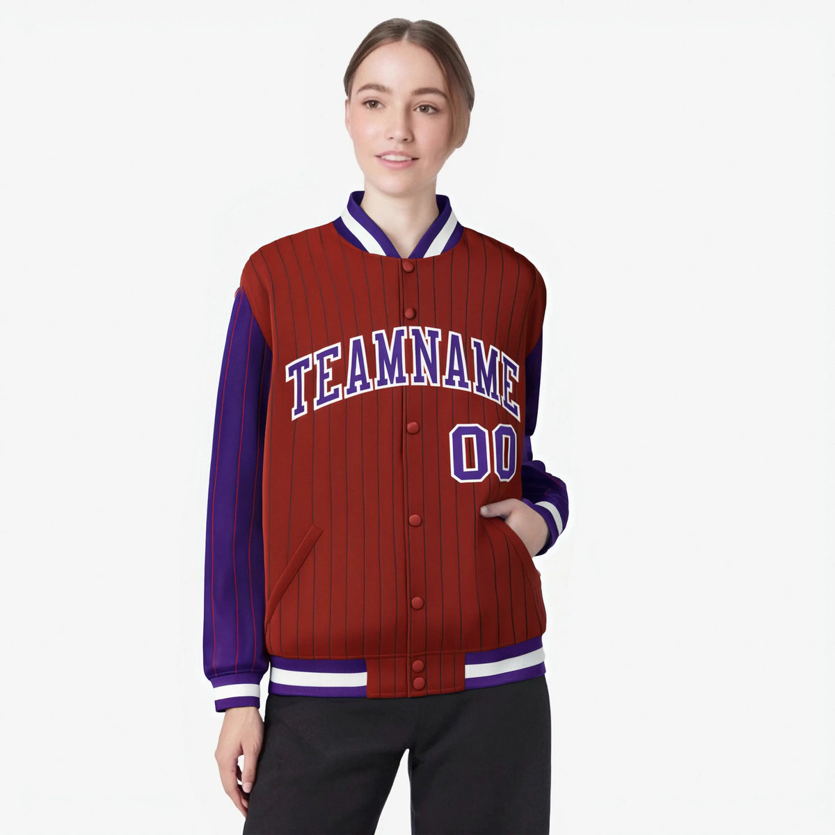 Custom Red Purple-Red Personalized Stripe Fashion Letterman Bomber Varsity Jacket
