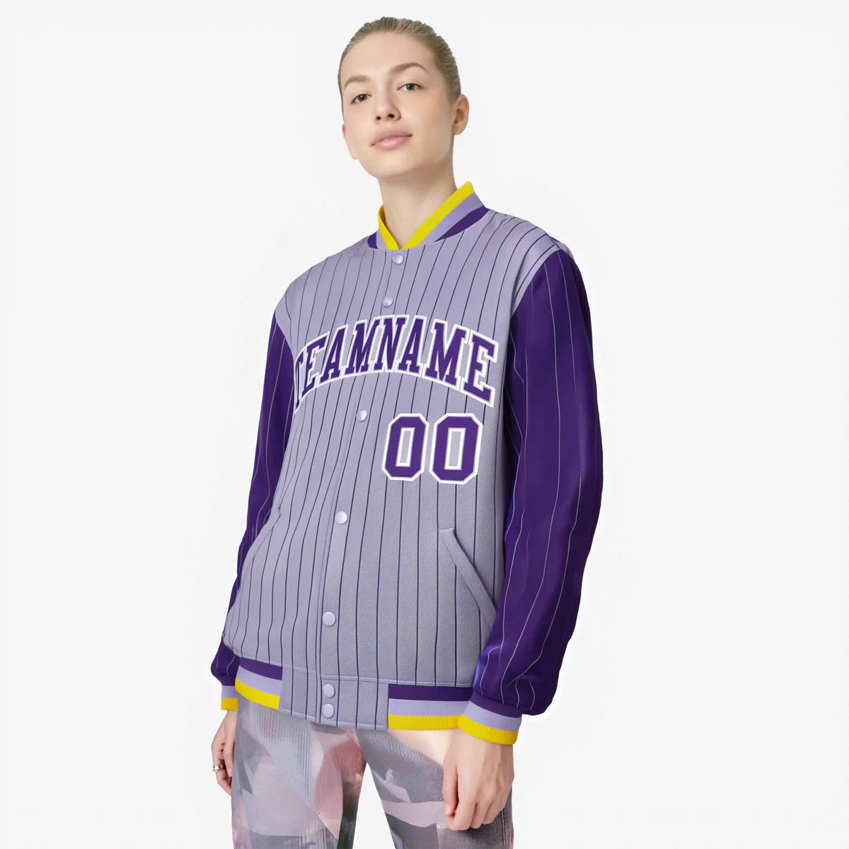 Custom Light Purple Purple-Light Purple Personalized Stripe Fashion Letterman Bomber Varsity Jacket