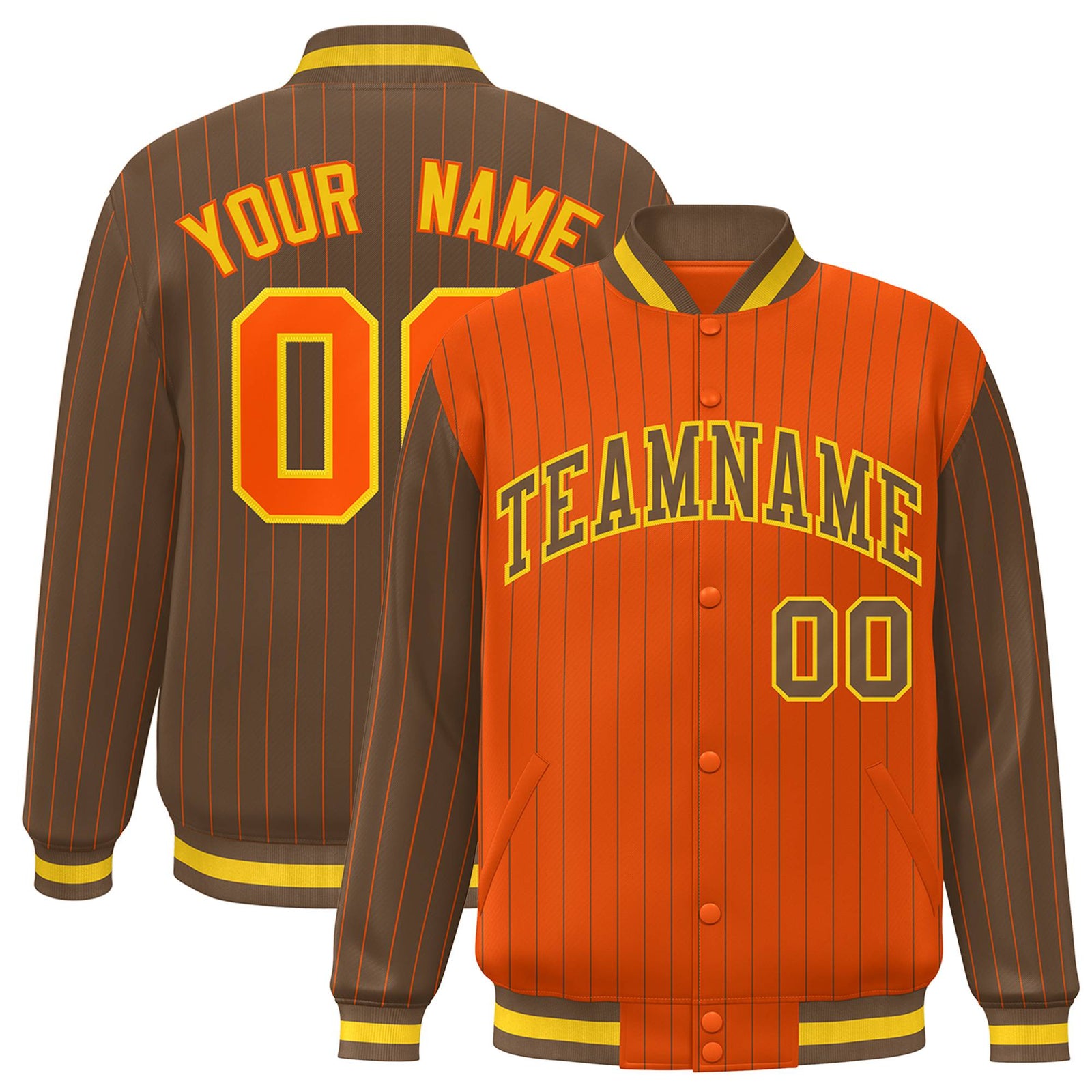 Custom Orange Ligth Brown-Orange Personalized Stripe Fashion Letterman Bomber Varsity Jacket
