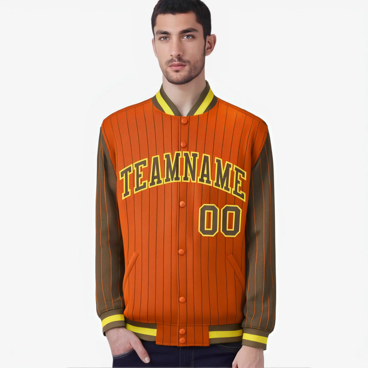 Custom Orange Ligth Brown-Orange Personalized Stripe Fashion Letterman Bomber Varsity Jacket