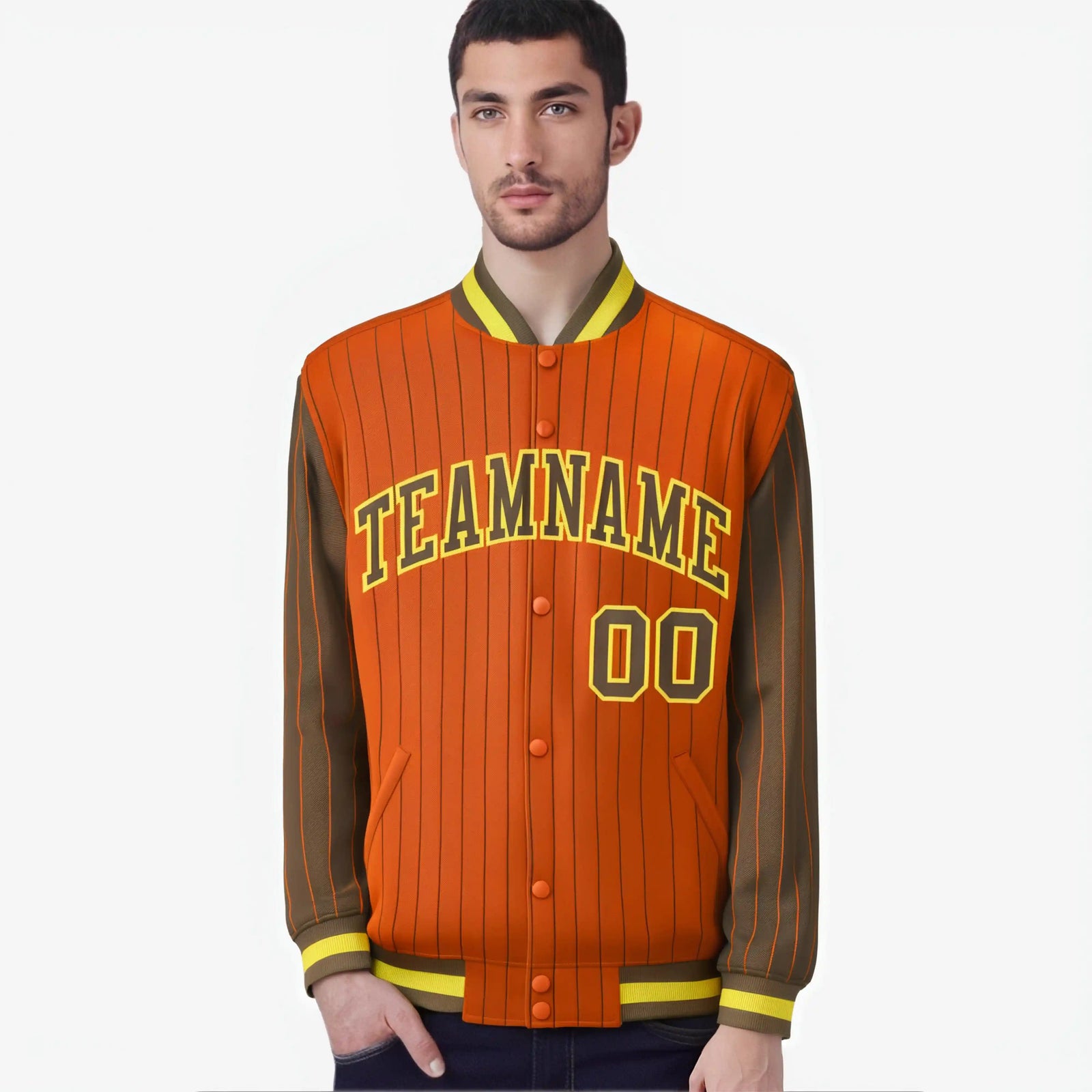 Custom Orange Ligth Brown-Orange Personalized Stripe Fashion Letterman Bomber Varsity Jacket