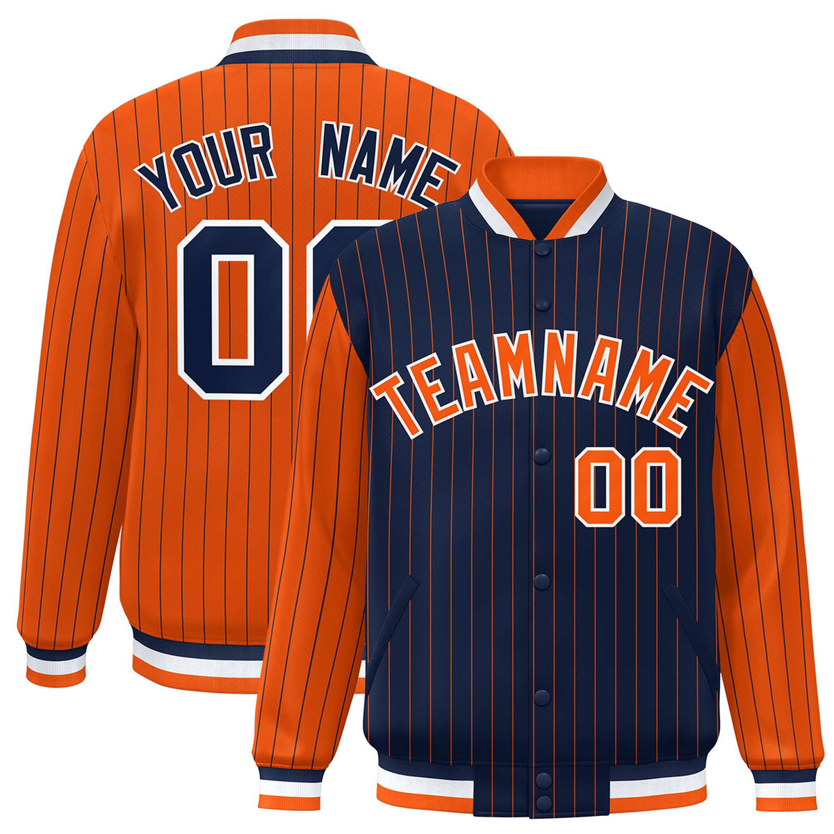 Custom Navy Orange-Navy Personalized Stripe Fashion Letterman Bomber Varsity Jacket