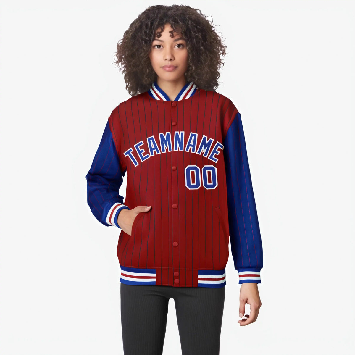 Custom Red Royal Blue-Red Personalized Stripe Fashion Letterman Bomber Varsity Jacket