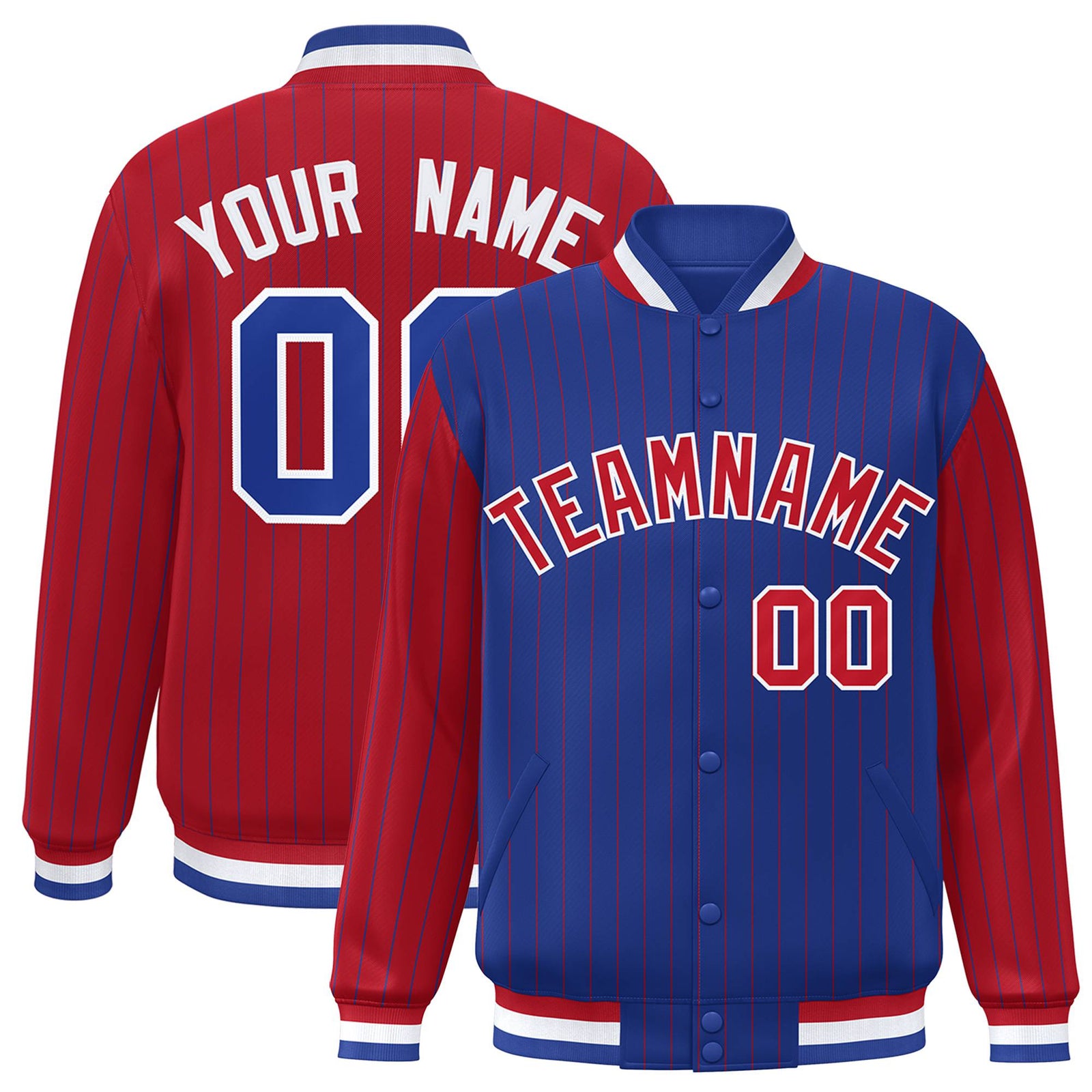 Custom Royal Blue Red-Royal Blue Personalized Stripe Fashion Letterman Bomber Varsity Jacket