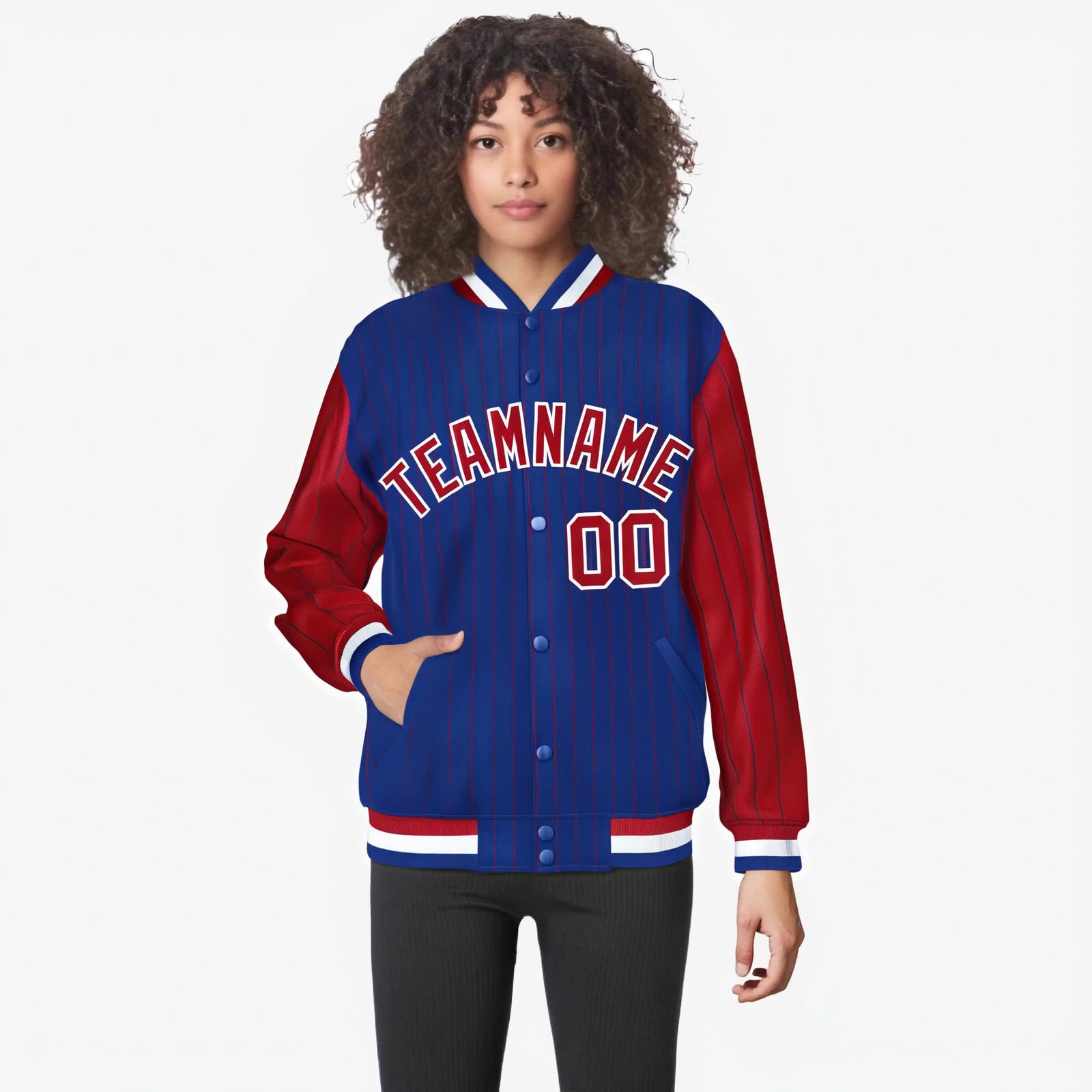 Custom Royal Blue Red-Royal Blue Personalized Stripe Fashion Letterman Bomber Varsity Jacket