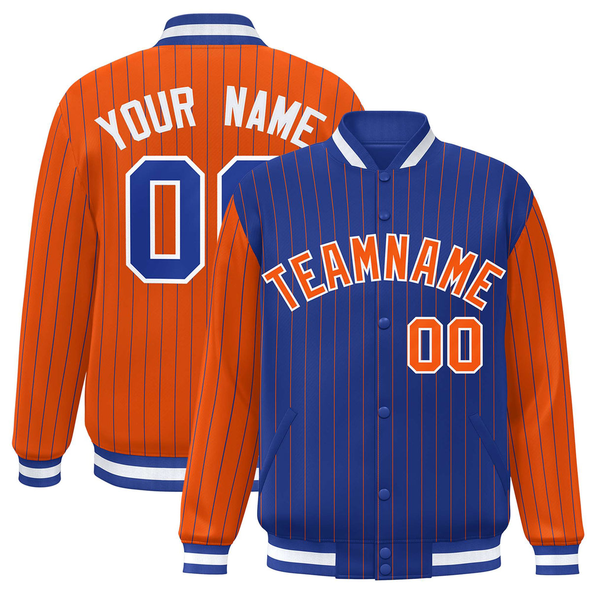 Custom Royal Blue Orange-Royal Blue Personalized Stripe Fashion Letterman Bomber Varsity Jacket