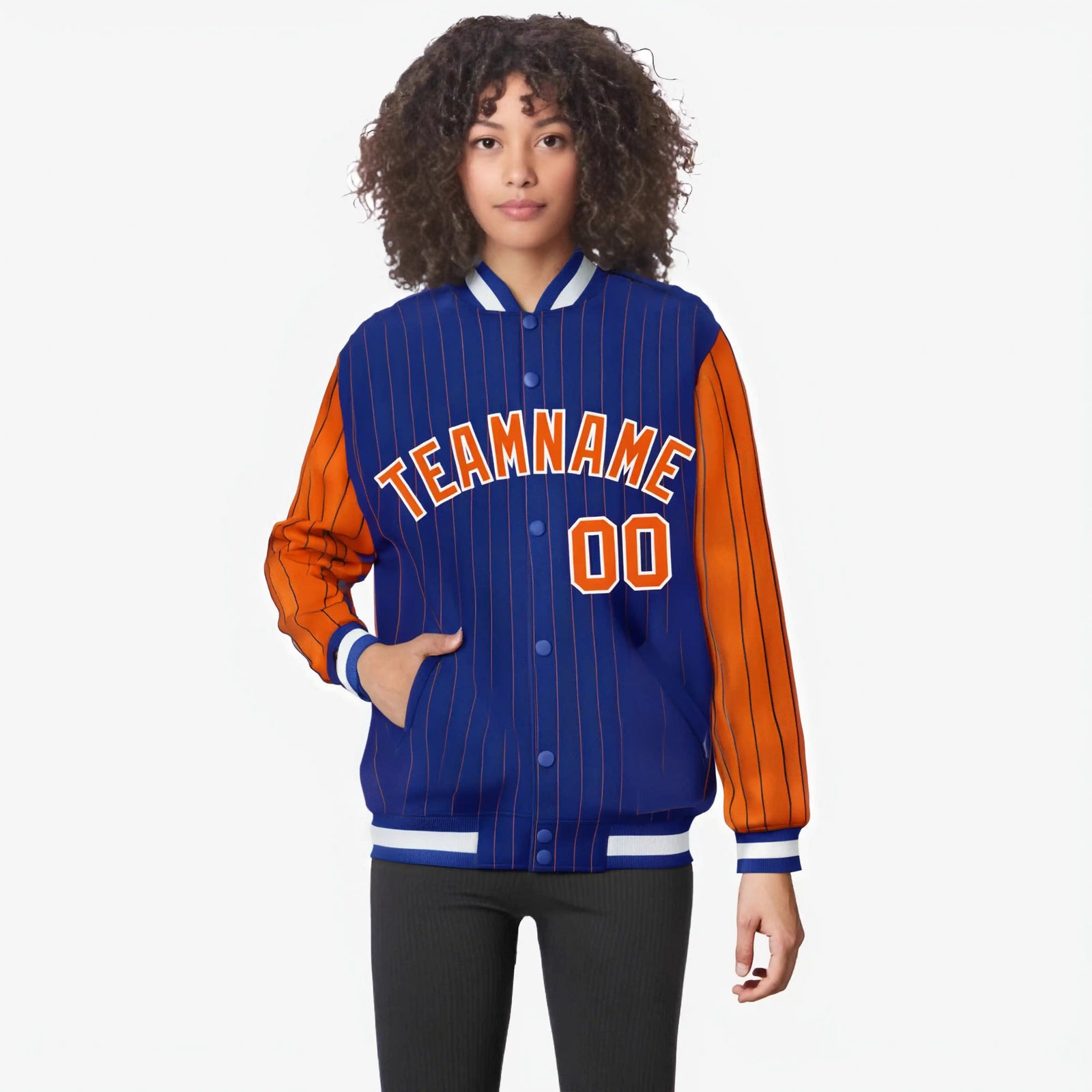 Custom Royal Blue Orange-Royal Blue Personalized Stripe Fashion Letterman Bomber Varsity Jacket
