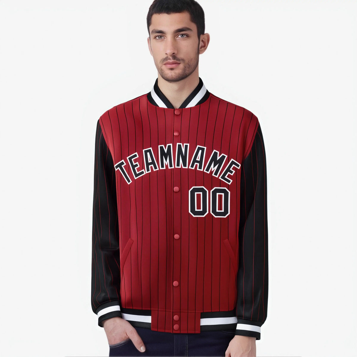 Custom Red Black-Red Personalized Stripe Fashion Letterman Bomber Varsity Jacket