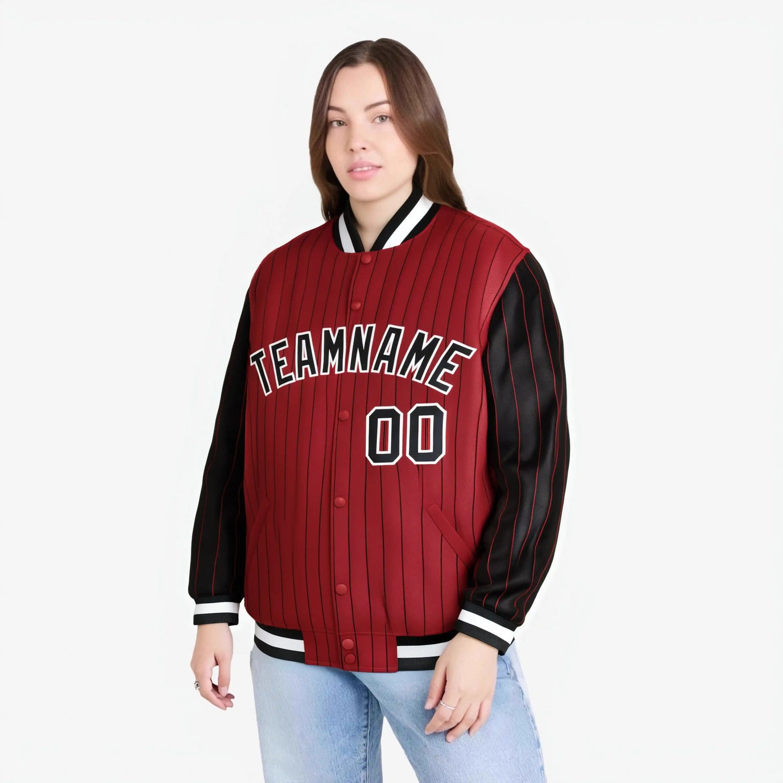 Custom Red Black-Red Personalized Stripe Fashion Letterman Bomber Varsity Jacket