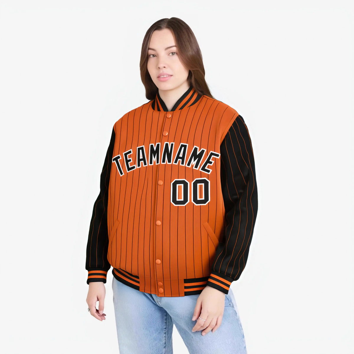 Custom Orange Black-Orange Personalized Stripe Fashion Letterman Bomber Varsity Jacket