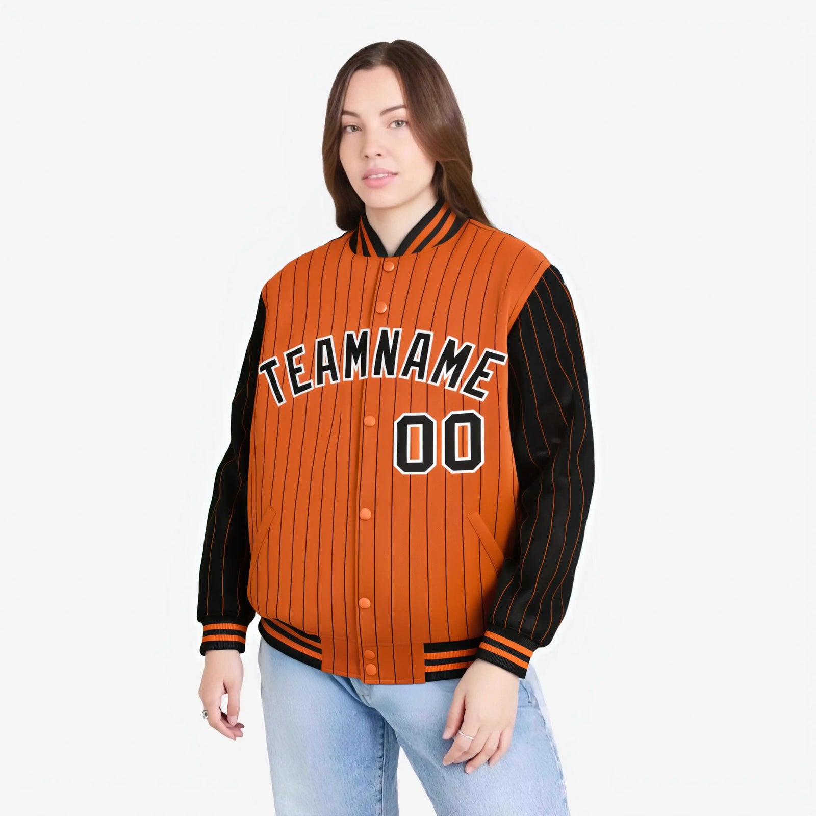 Custom Orange Black-Orange Personalized Stripe Fashion Letterman Bomber Varsity Jacket