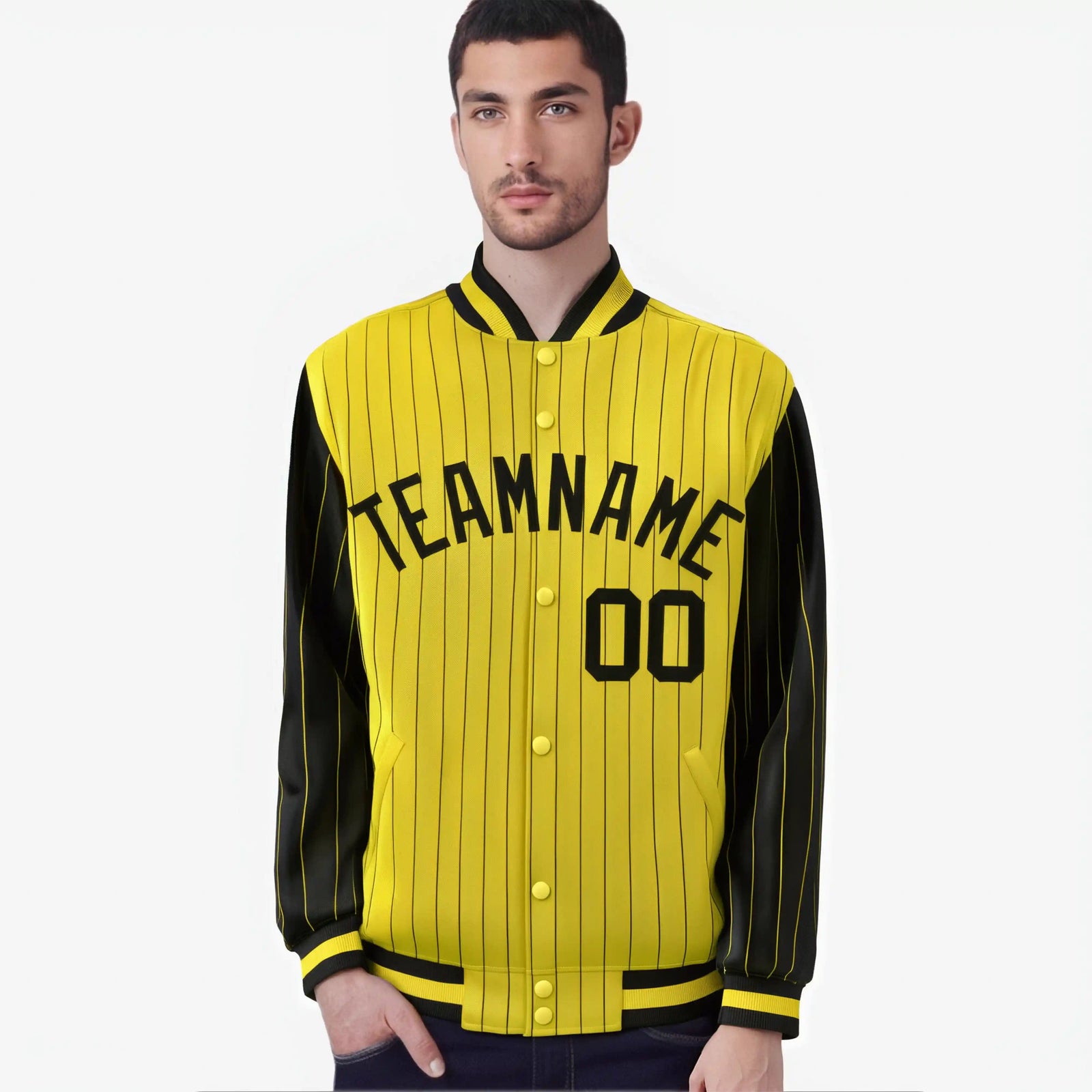 Custom Gold Black-Gold Personalized Stripe Fashion Letterman Bomber Varsity Jacket