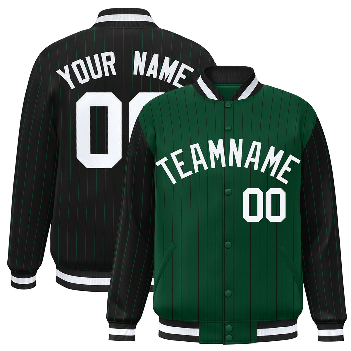 Custom Green Black-Green Personalized Stripe Fashion Letterman Bomber Varsity Jacket