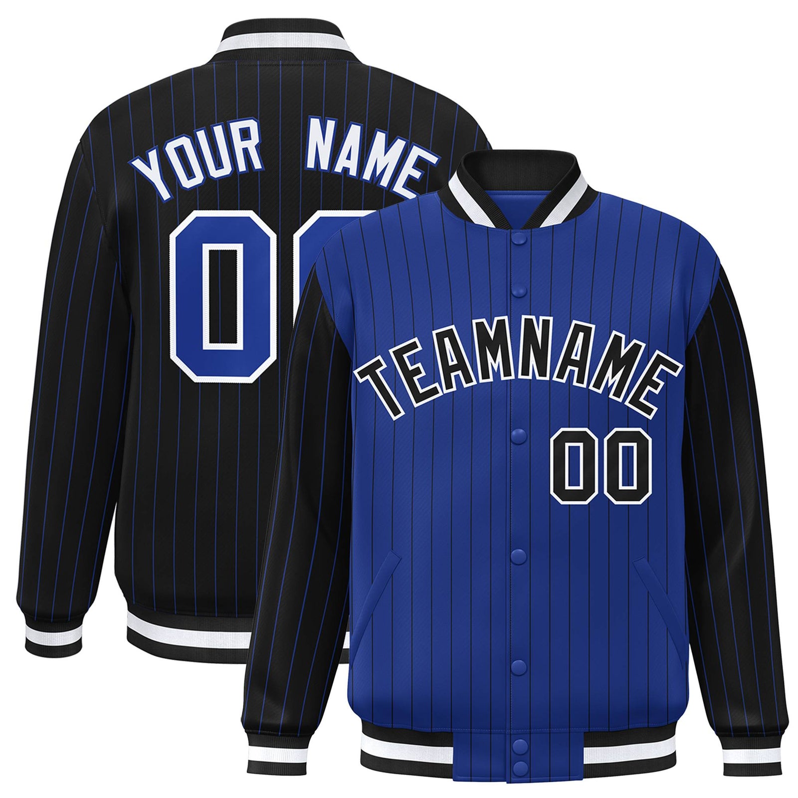 Custom Royal Blue Black-Royal Blue Personalized Stripe Fashion Letterman Bomber Varsity Jacket
