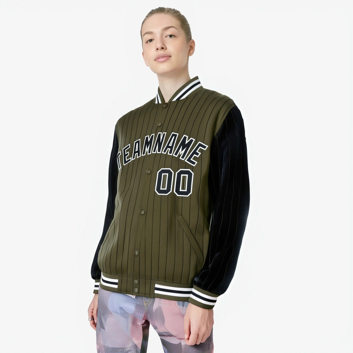 Custom Olive Black-Olive Personalized Stripe Fashion Letterman Bomber Varsity Jacket