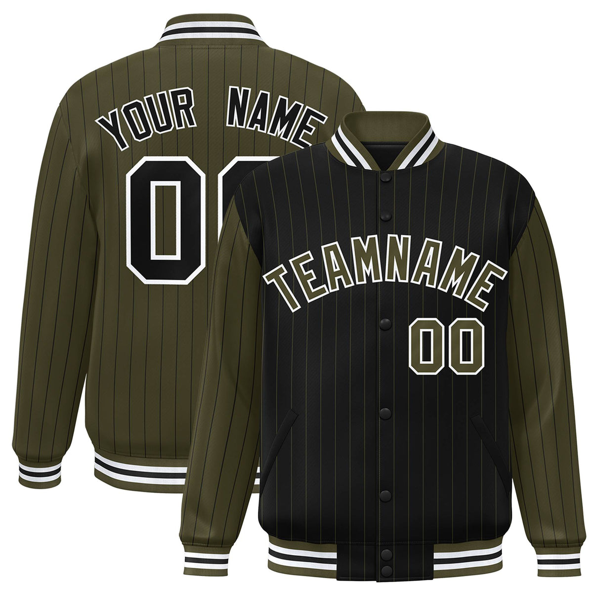 Custom Black Olive-Black Personalized Stripe Fashion Letterman Bomber Varsity Jacket