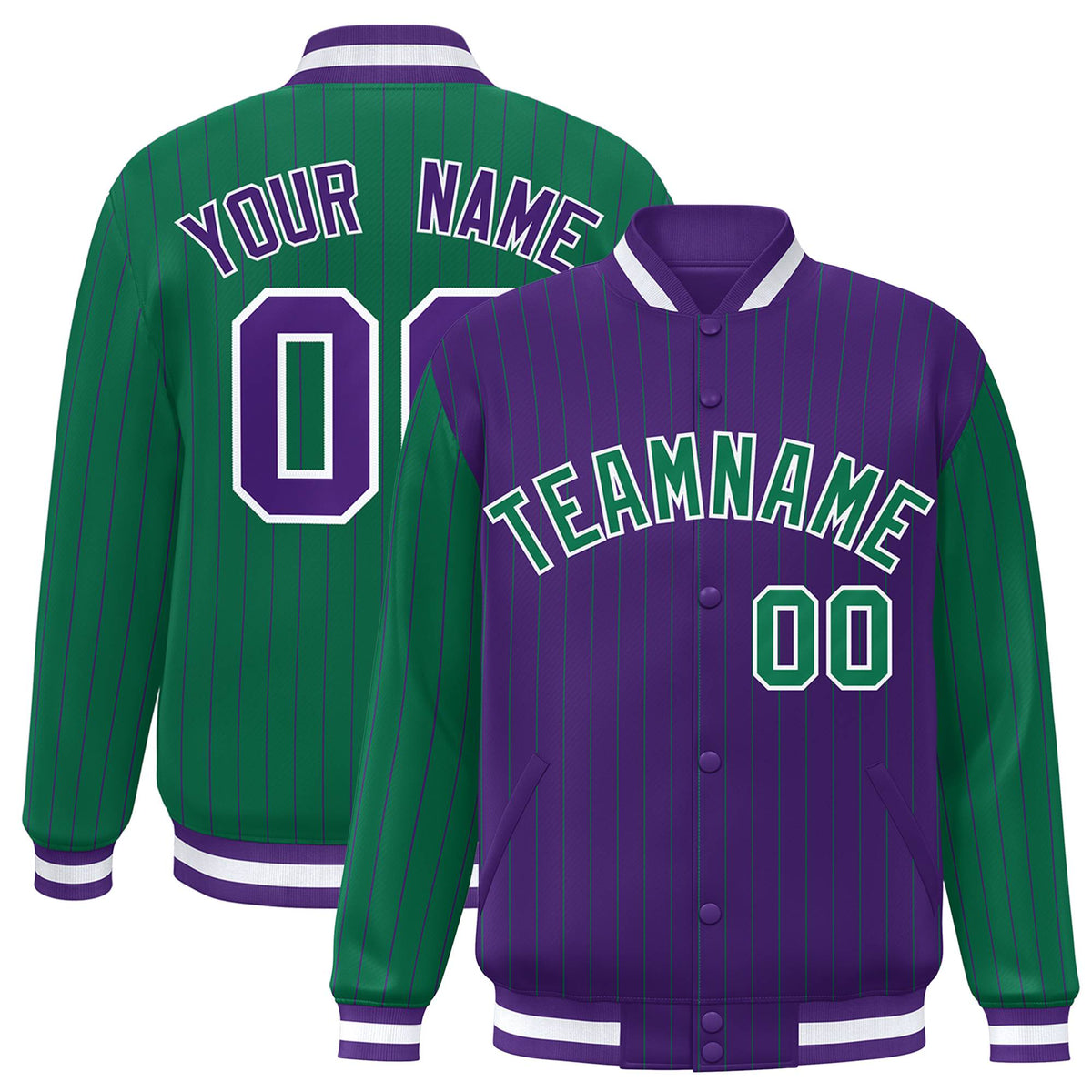 Custom Purple Green-Purple Personalized Stripe Fashion Letterman Bomber Varsity Jacket