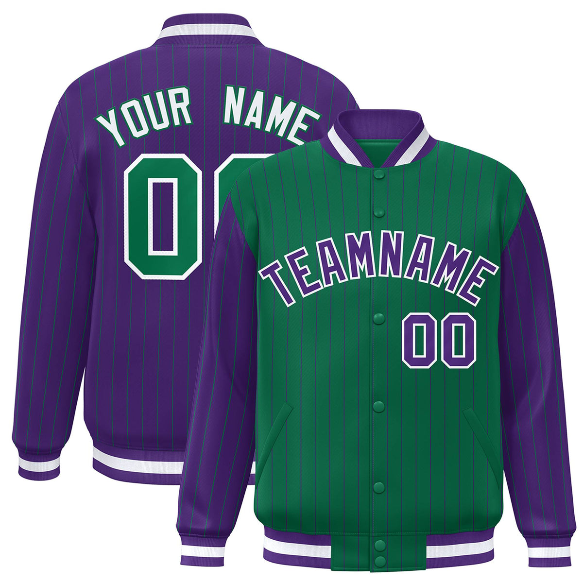 Custom Green Purple-Green Personalized Stripe Fashion Letterman Bomber Varsity Jacket