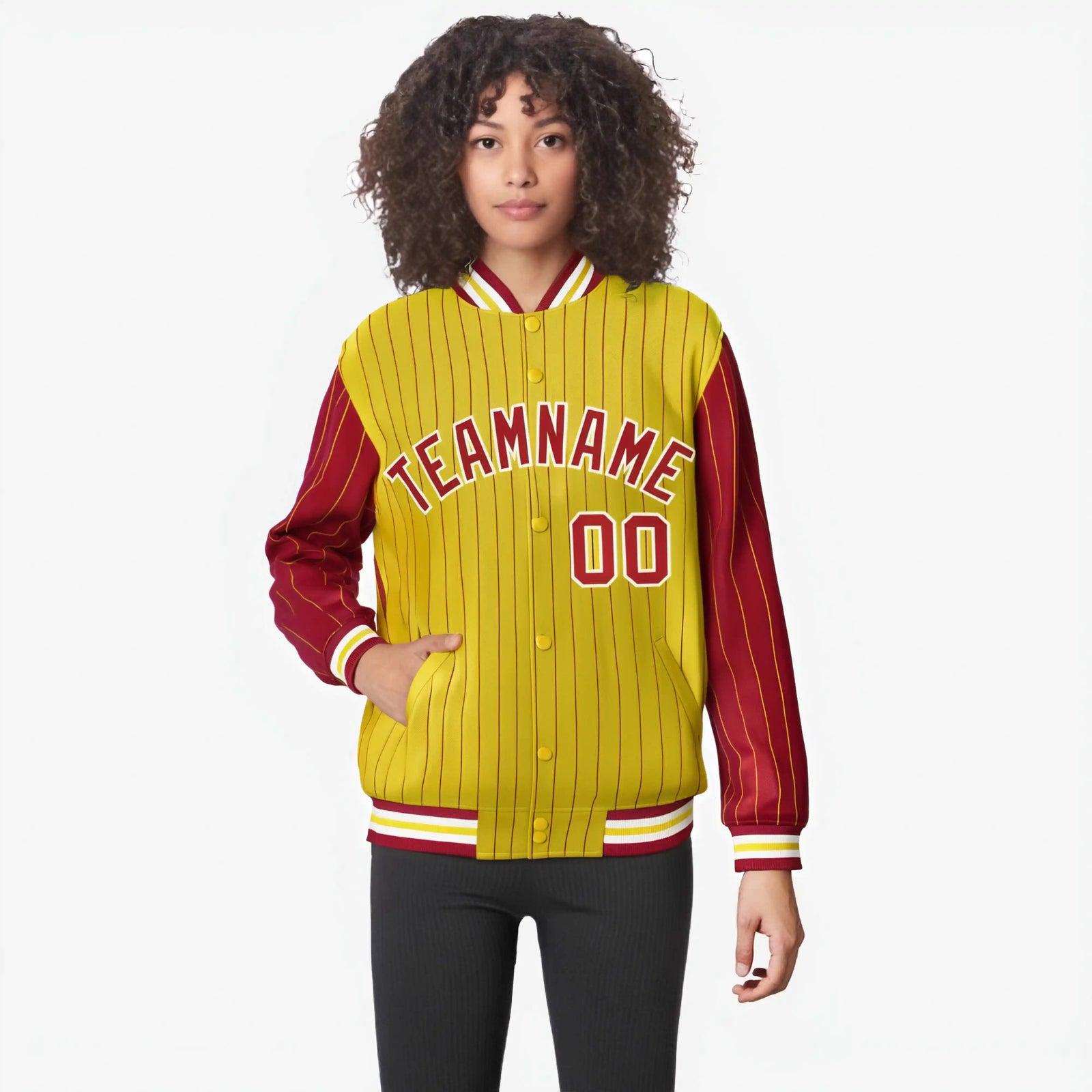 Custom Gold Red-Gold Personalized Stripe Fashion Letterman Bomber Varsity Jacket