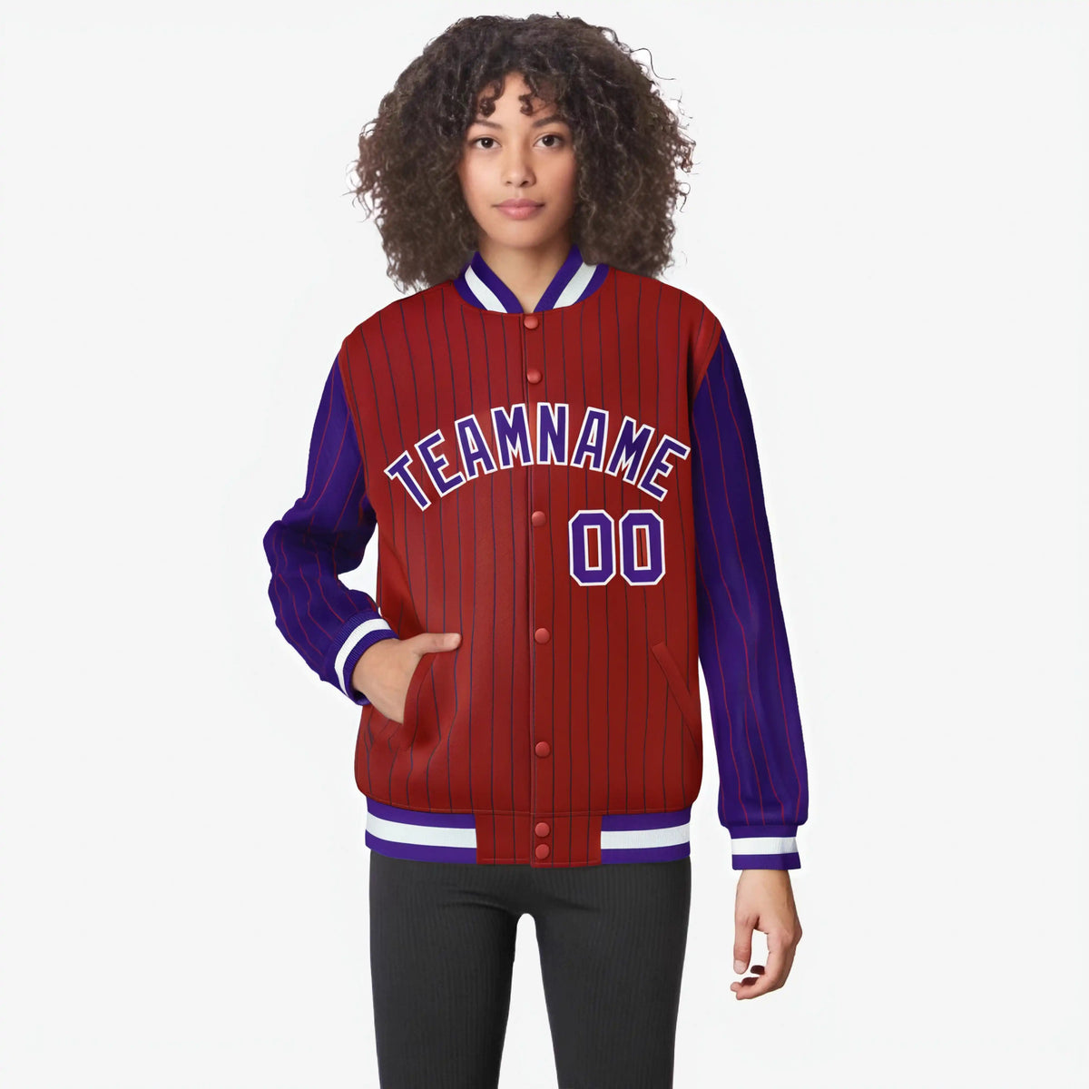 Custom Red Purple-Red Personalized Stripe Fashion Letterman Bomber Varsity Jacket