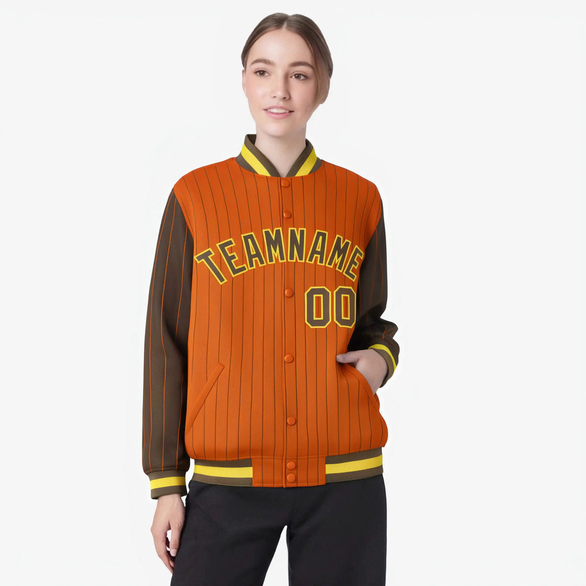 Custom Orange Ligth Brown-Orange Personalized Stripe Fashion Letterman Bomber Varsity Jacket
