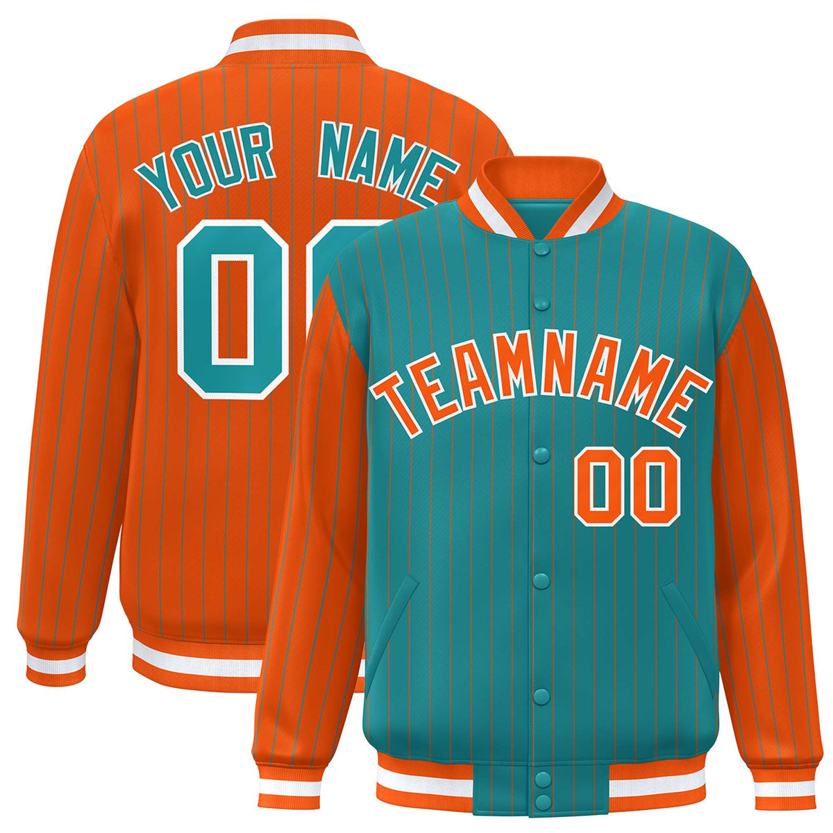 Custom Aqua Orange-Aqua Personalized Stripe Fashion Letterman Bomber Varsity Jacket