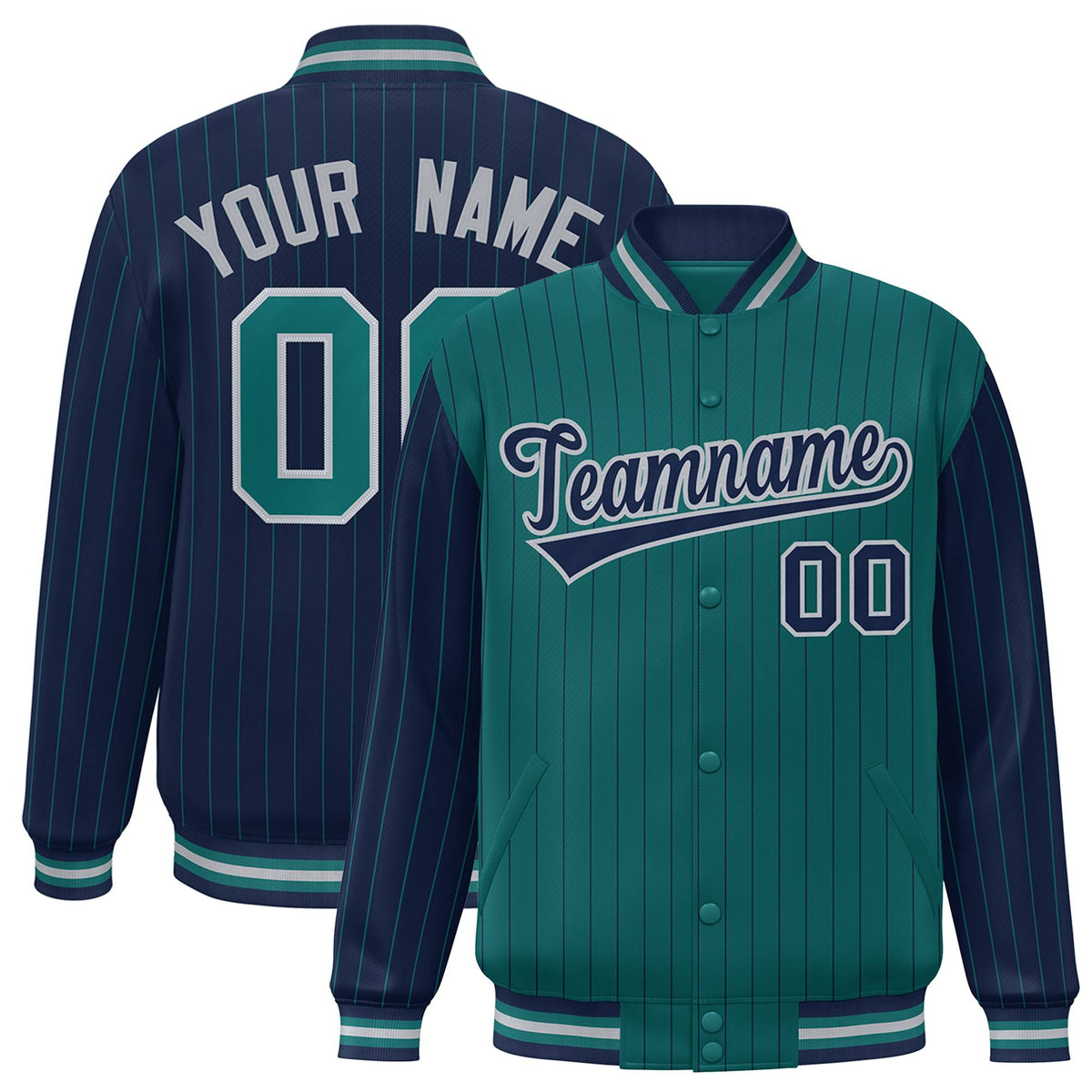 Custom Green Navy-Green Personalized Stripe Fashion Letterman Bomber Varsity Jacket