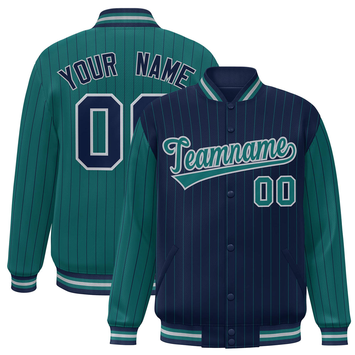 Custom Navy Green-Navy Personalized Stripe Fashion Letterman Bomber Varsity Jacket