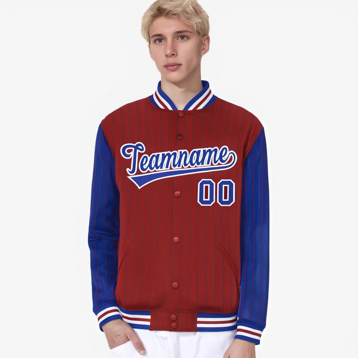 Custom Red Royal Blue-Red Personalized Stripe Fashion Letterman Bomber Varsity Jacket
