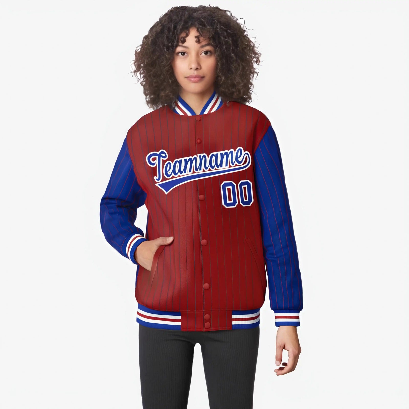 Custom Red Royal Blue-Red Personalized Stripe Fashion Letterman Bomber Varsity Jacket
