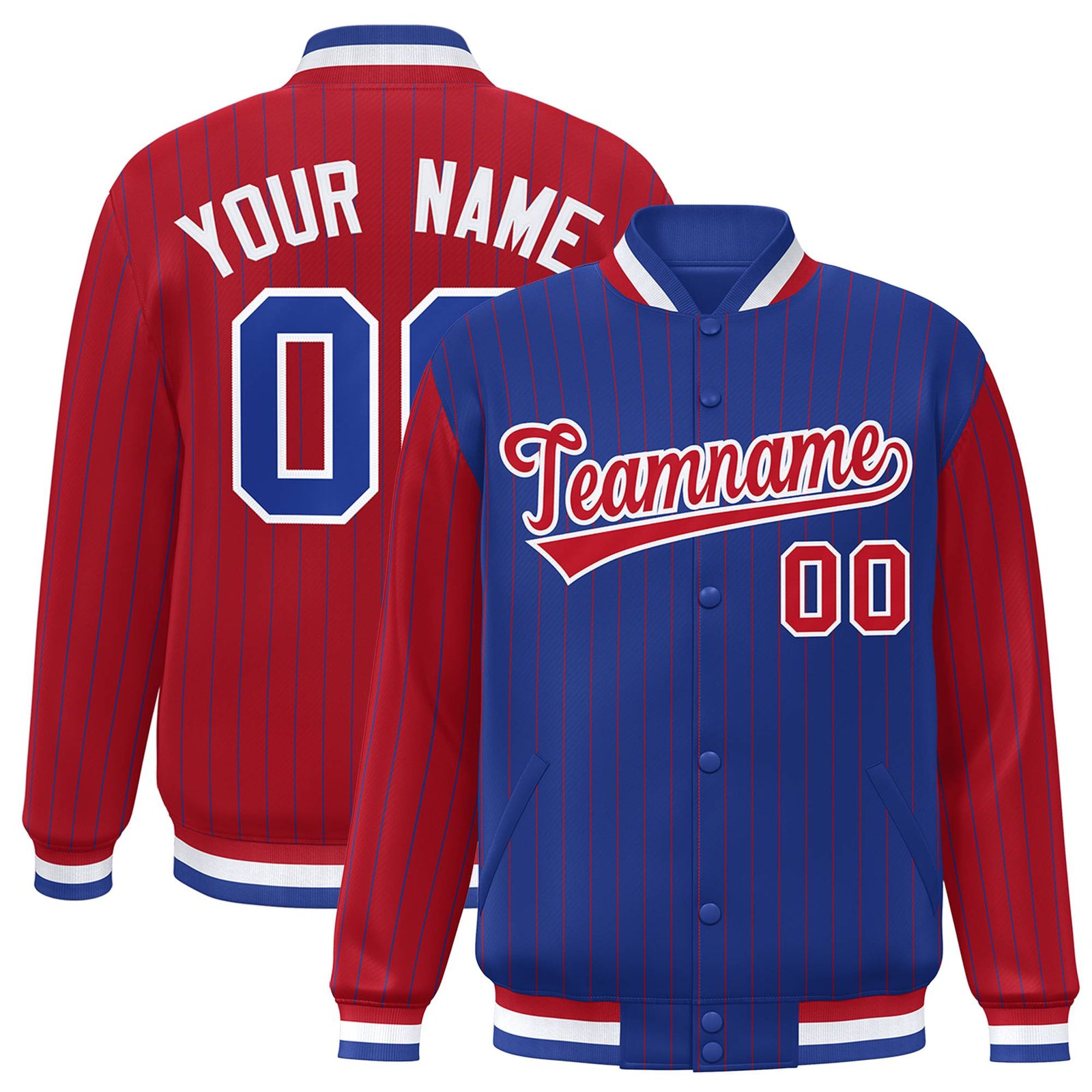 Custom Royal Blue Red-Royal Blue Personalized Stripe Fashion Letterman Bomber Varsity Jacket