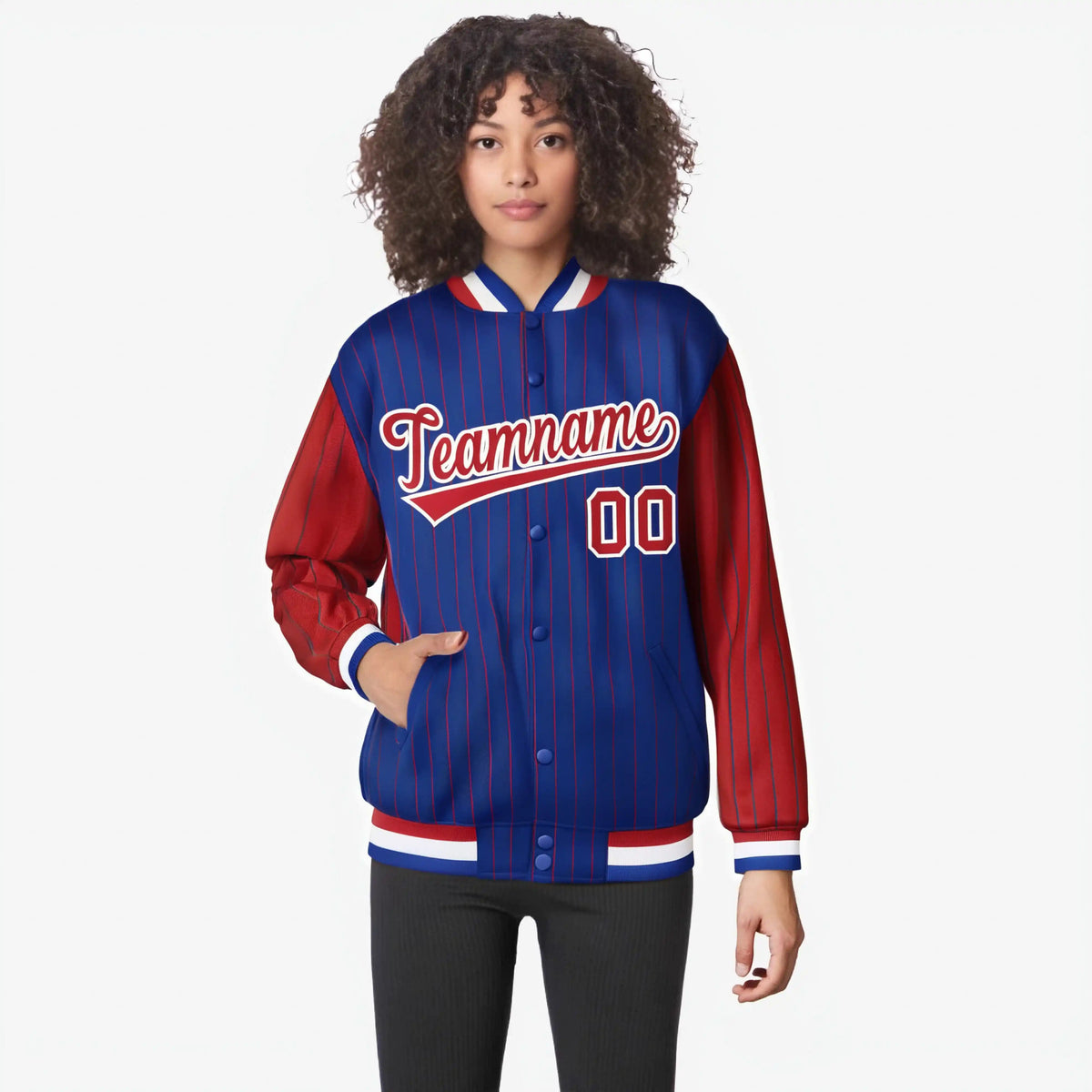 Custom Royal Blue Red-Royal Blue Personalized Stripe Fashion Letterman Bomber Varsity Jacket