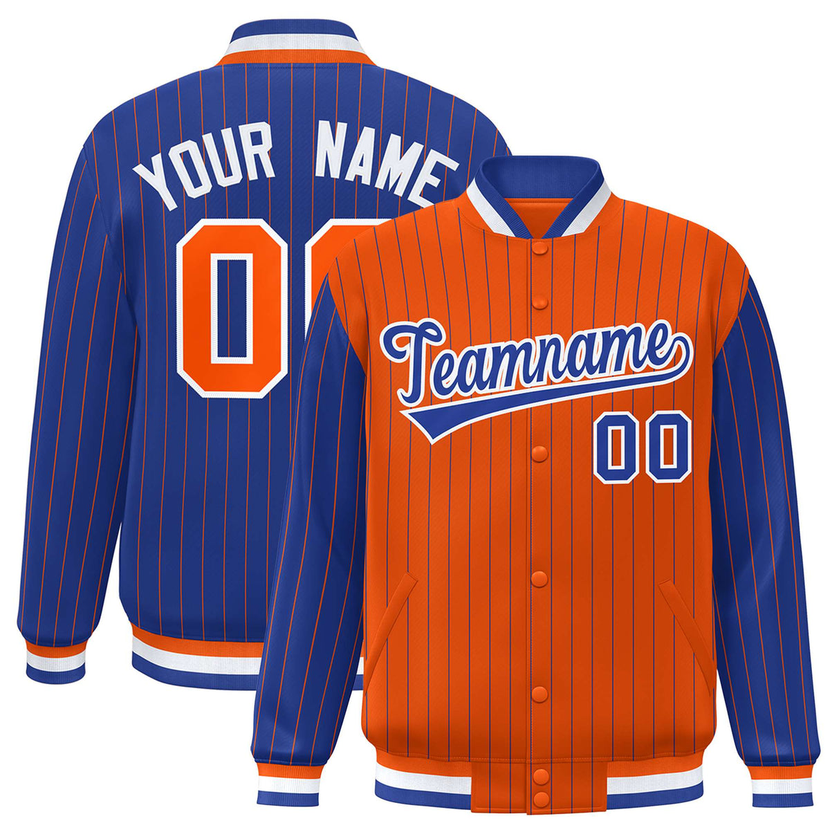 Custom Orange Royal Blue-Orange Personalized Stripe Fashion Letterman Bomber Varsity Jacket