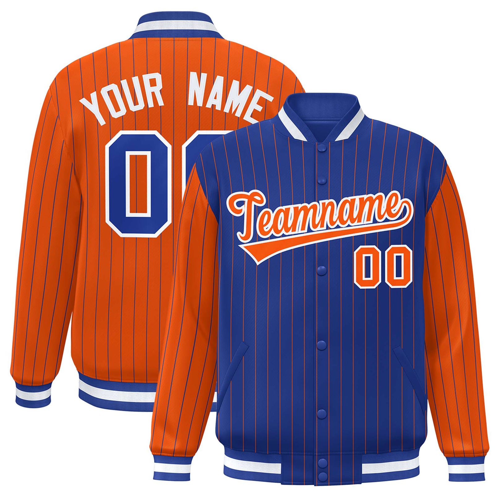 Custom Royal Blue Orange-Royal Blue Personalized Stripe Fashion Letterman Bomber Varsity Jacket