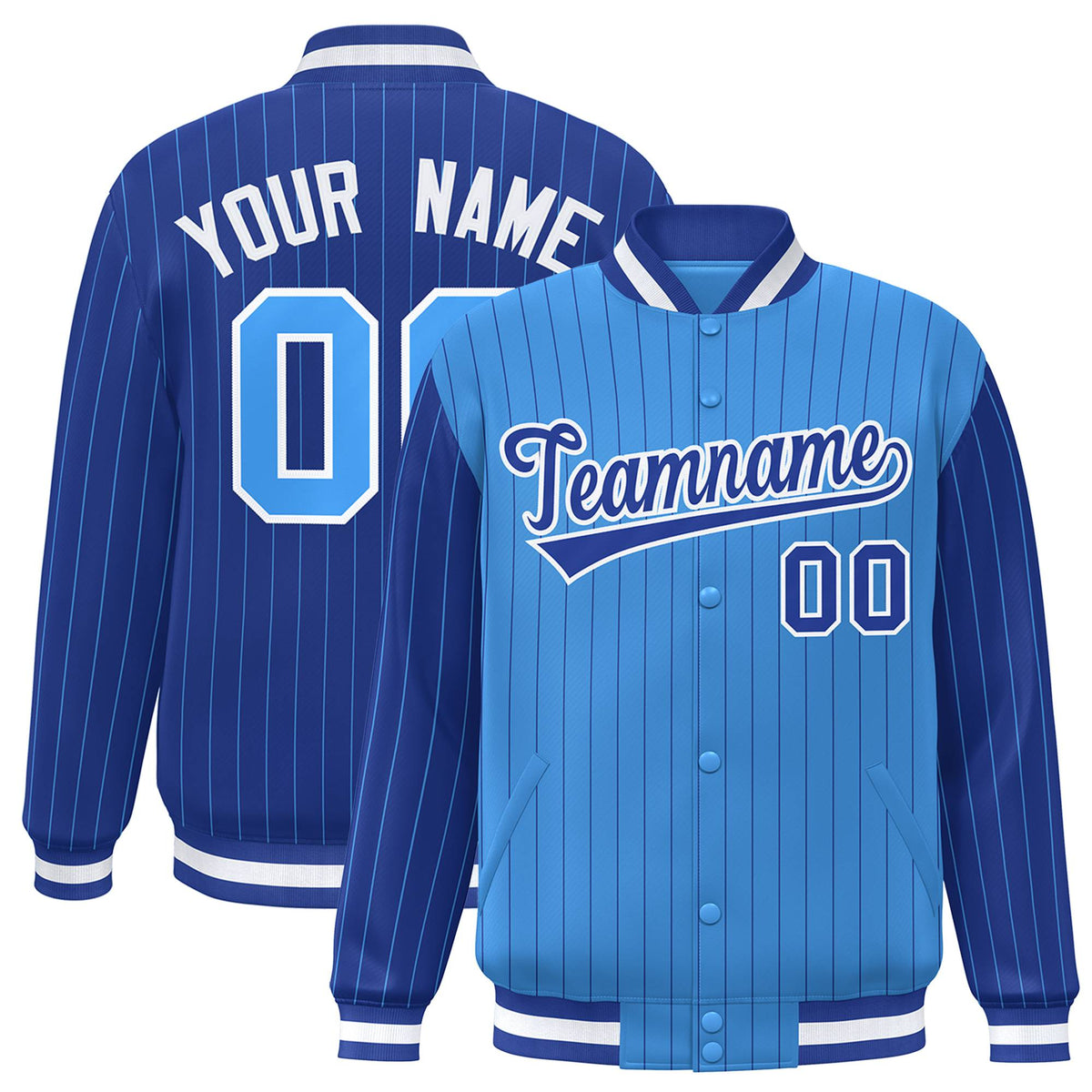 Custom Powder Blue Royal Blue-Powder Blue Personalized Stripe Fashion Letterman Bomber Varsity Jacket