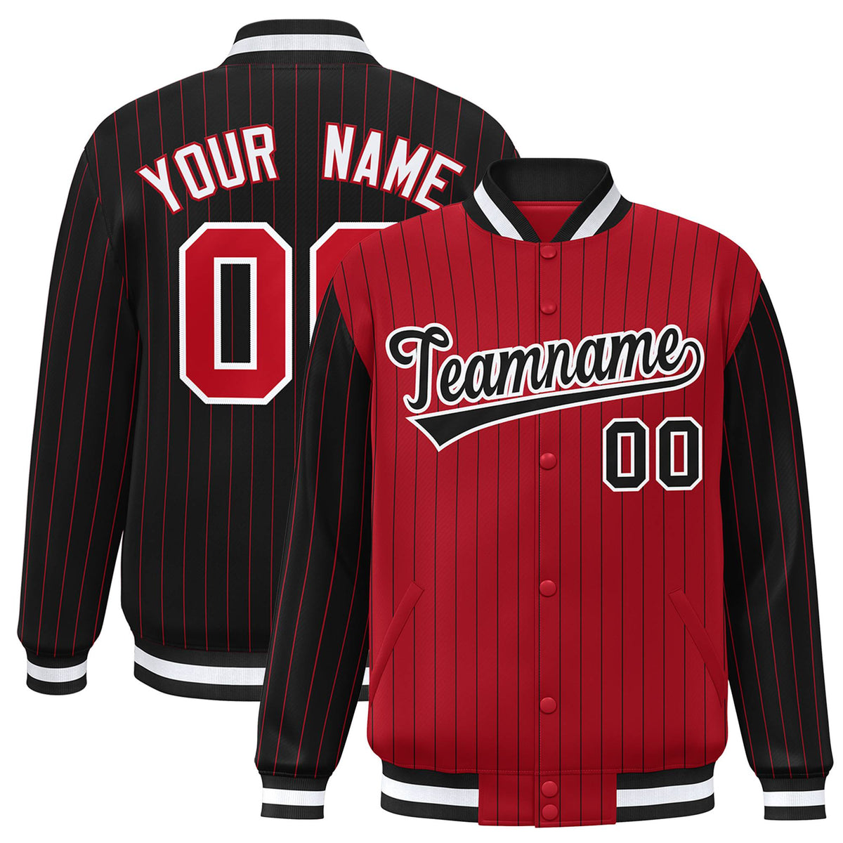 Custom Red Black-Red Personalized Stripe Fashion Letterman Bomber Varsity Jacket