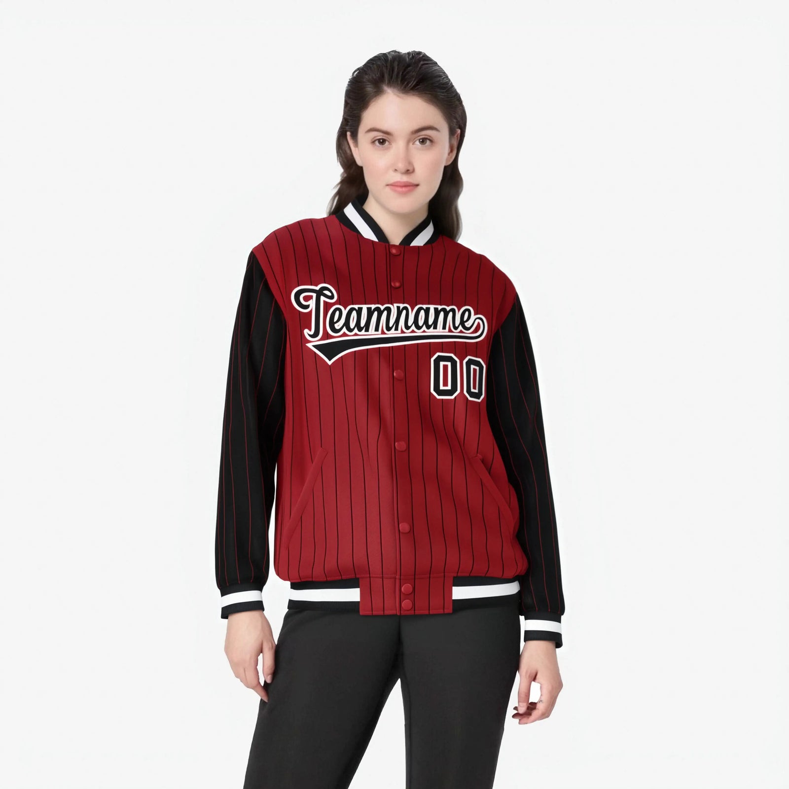 Custom Red Black-Red Personalized Stripe Fashion Letterman Bomber Varsity Jacket
