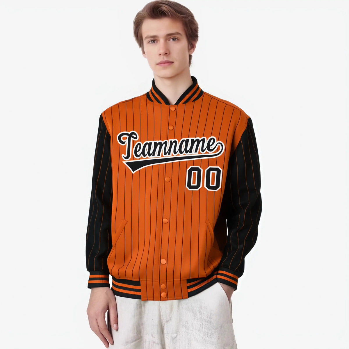 Custom Orange Black-Orange Personalized Stripe Fashion Letterman Bomber Varsity Jacket