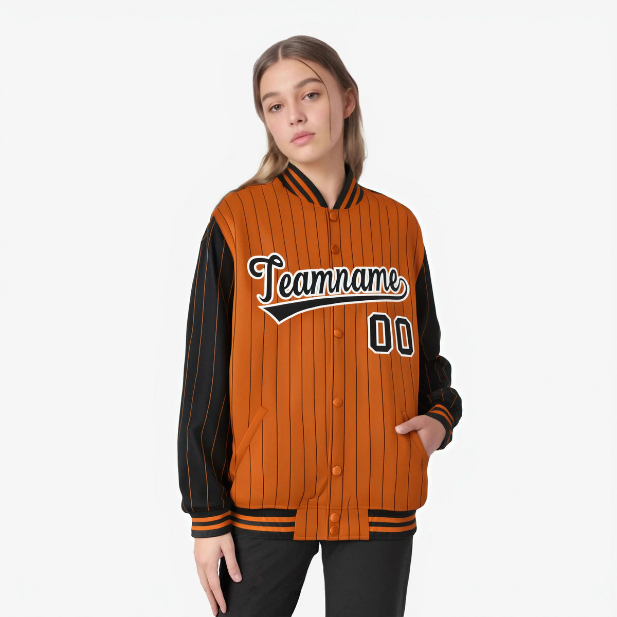 Custom Orange Black-Orange Personalized Stripe Fashion Letterman Bomber Varsity Jacket