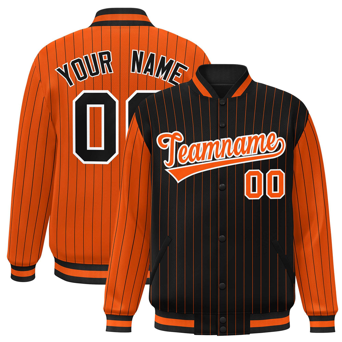 Custom Black Orange-Black Personalized Stripe Fashion Letterman Bomber Varsity Jacket